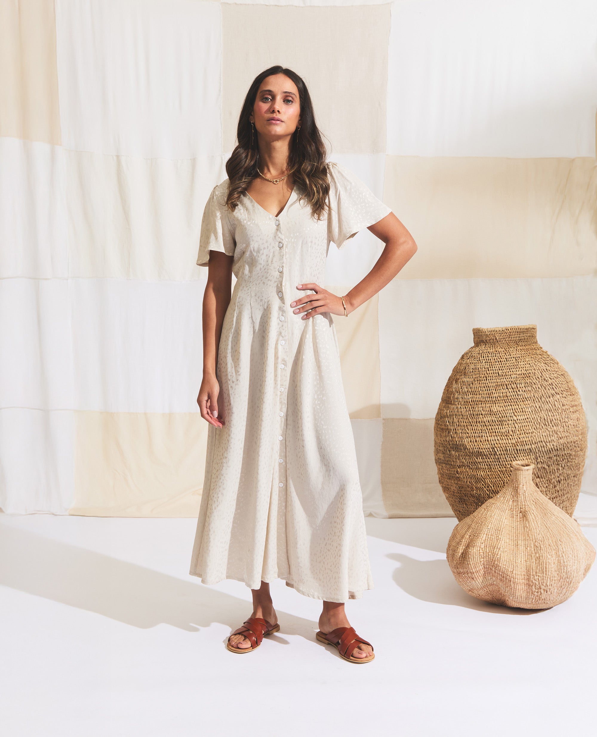 Zorya | Flutter Sleeve Dress | Sohocare Ivory