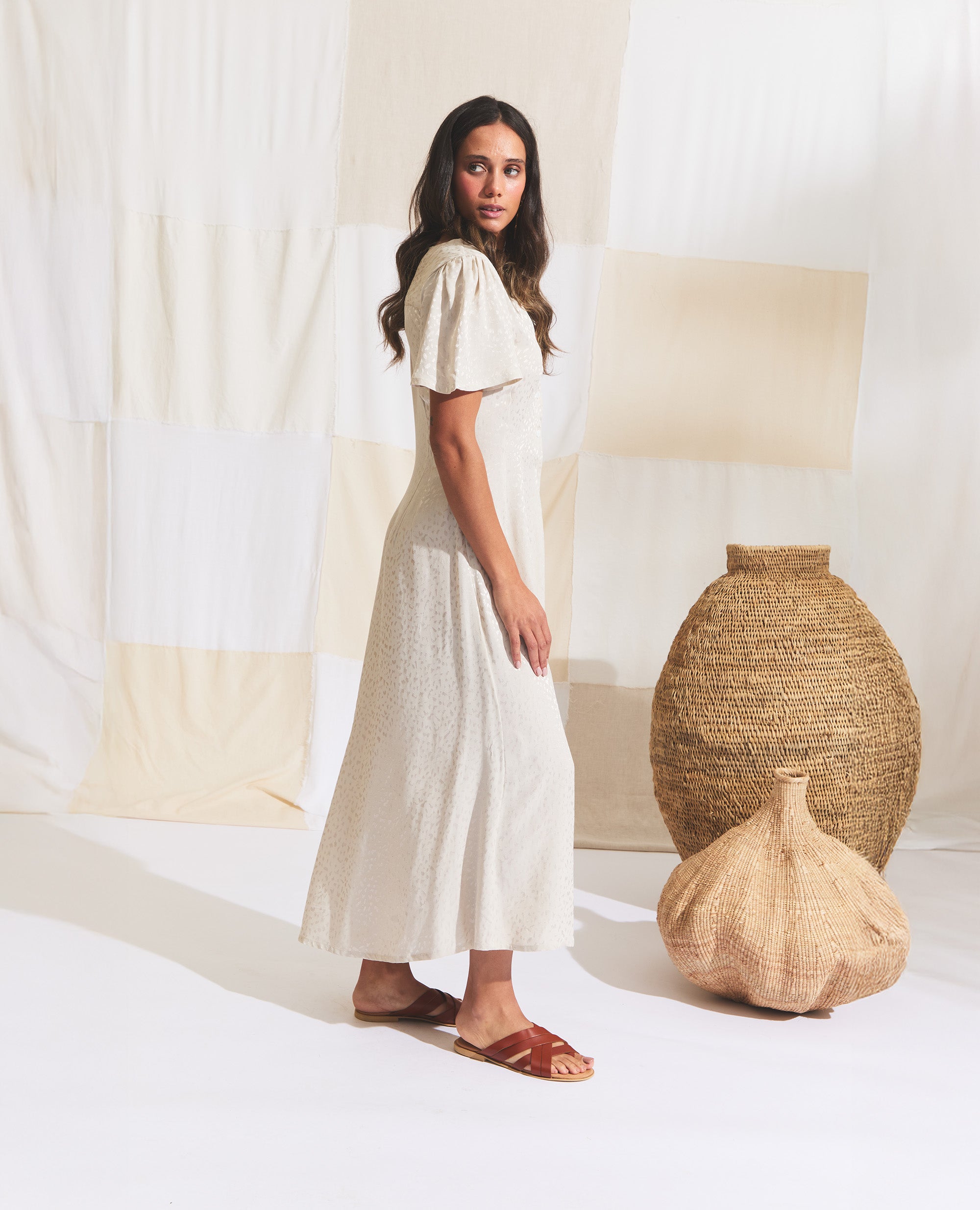 Zorya | Flutter Sleeve Dress | Sohocare Ivory