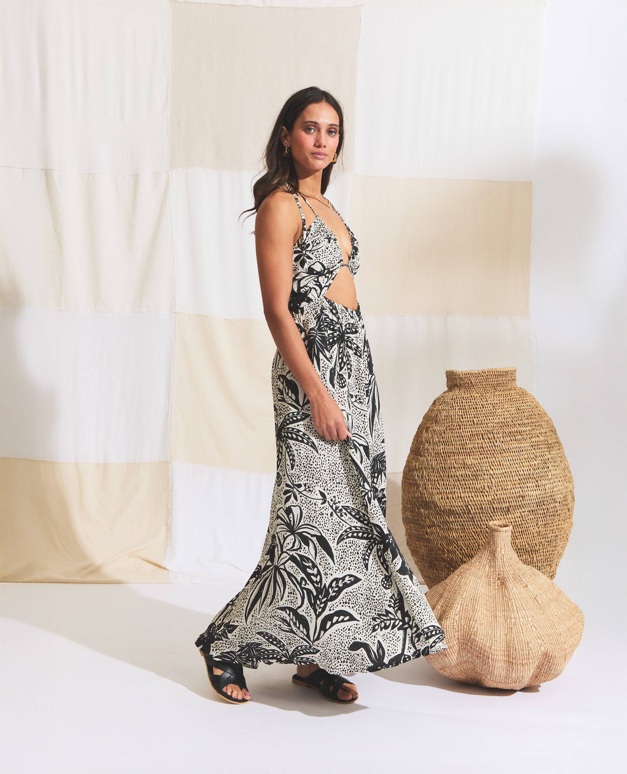 Calypso | Flared Dress | Black & Ecru Jungle