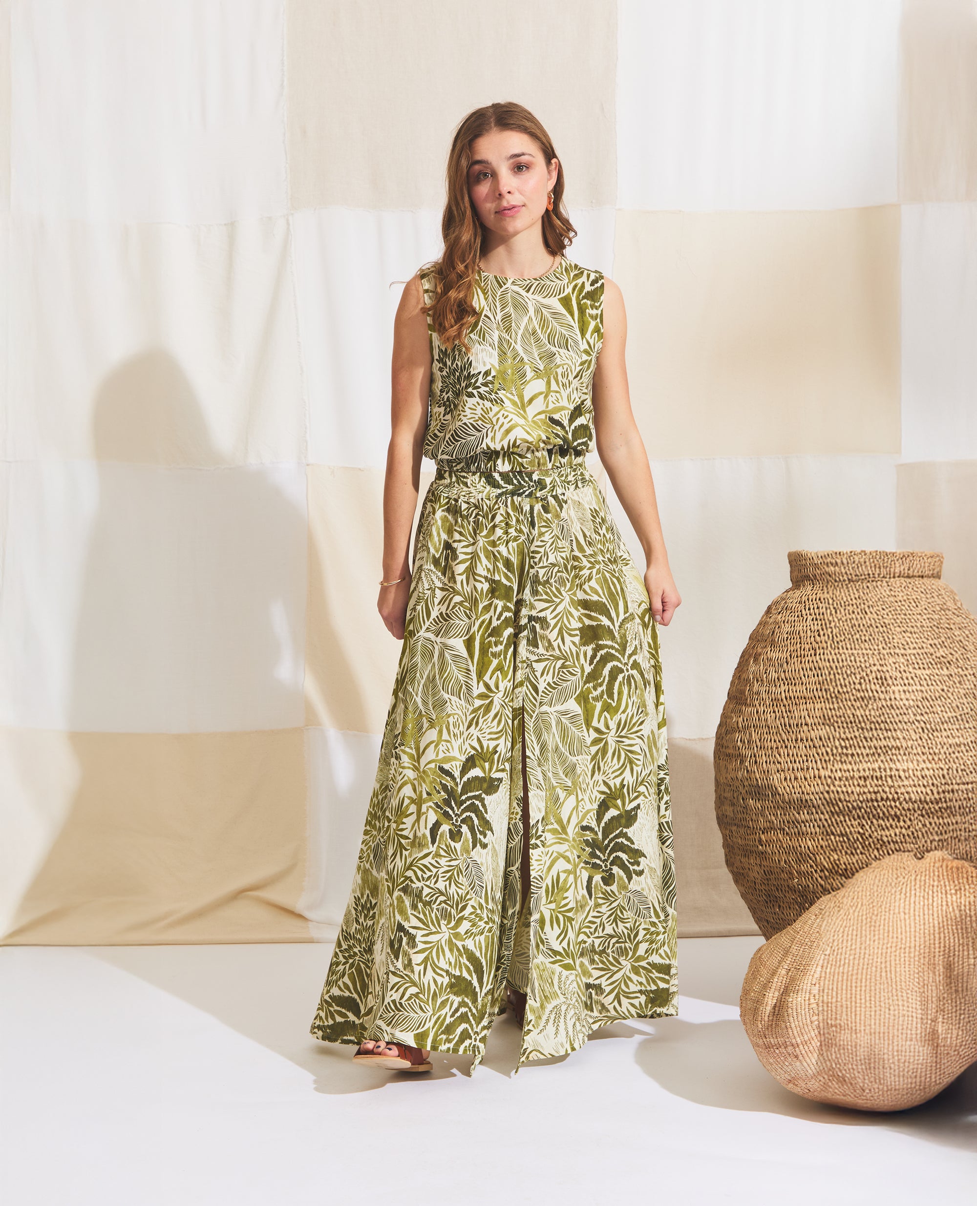 Maxi | Skirt With Slits | Green Palm