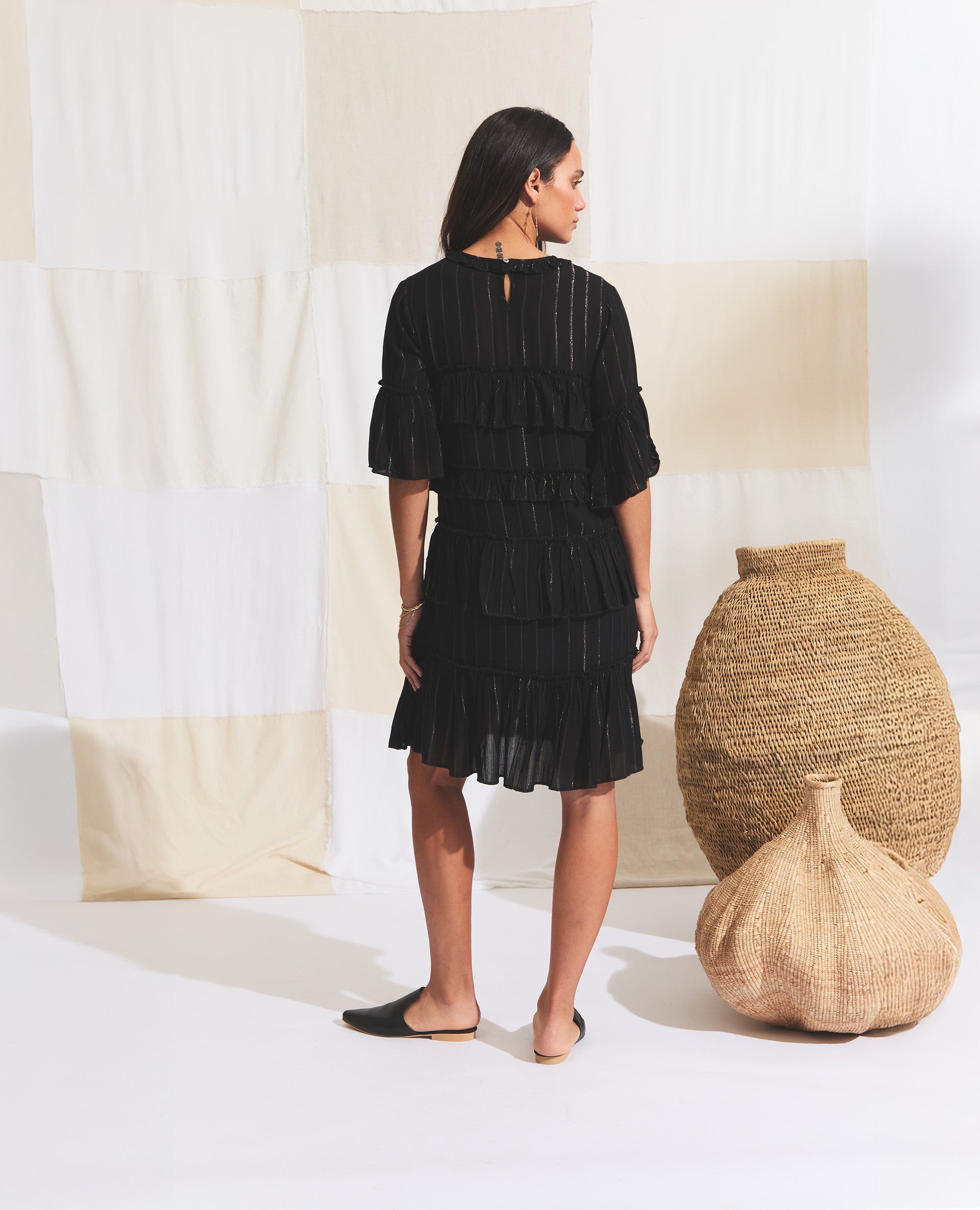 Leta | Mini Dress | Black with Gold Stripe