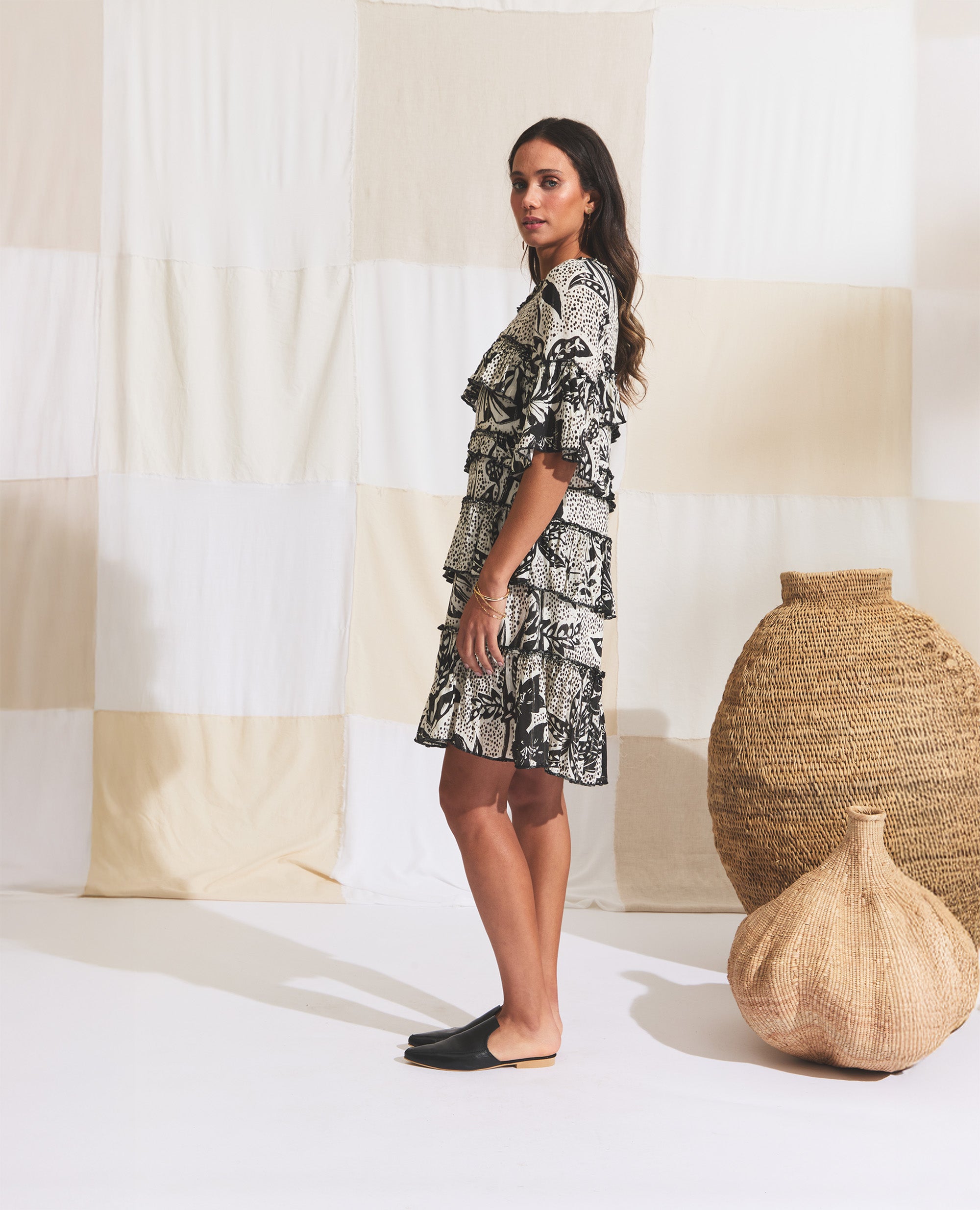 Leta | Mini Black Dress | Black & Ecru Jungle