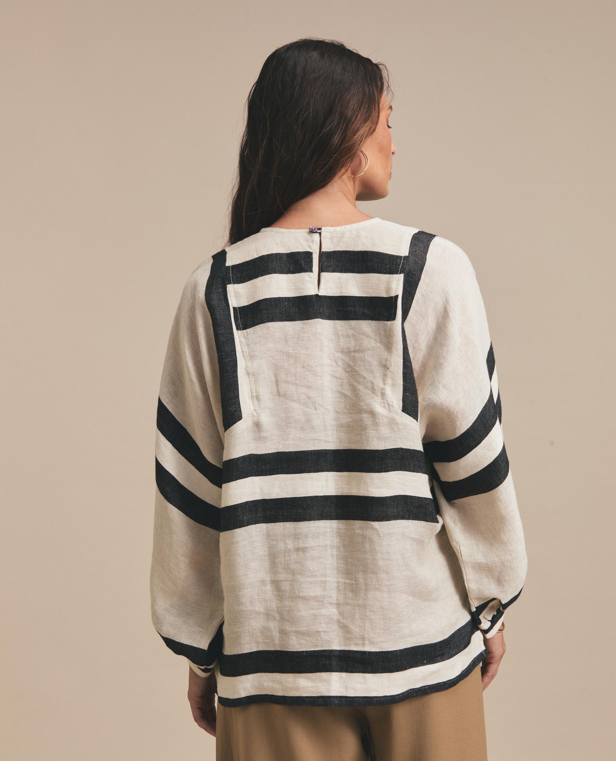 Helena | Oversized Blouse | Black & Beige Stripe