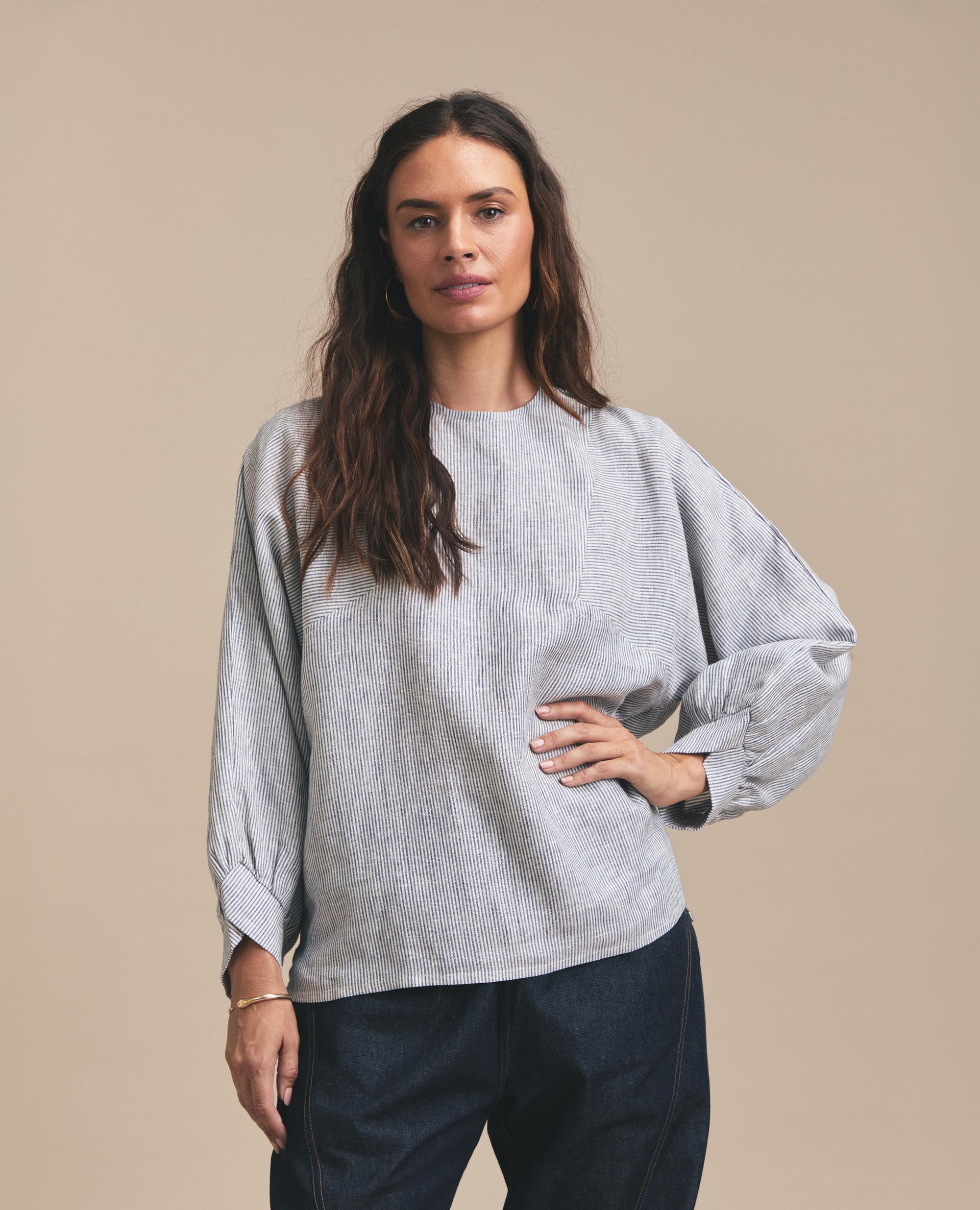 Helena | Oversized Blouse | Navy Stripe