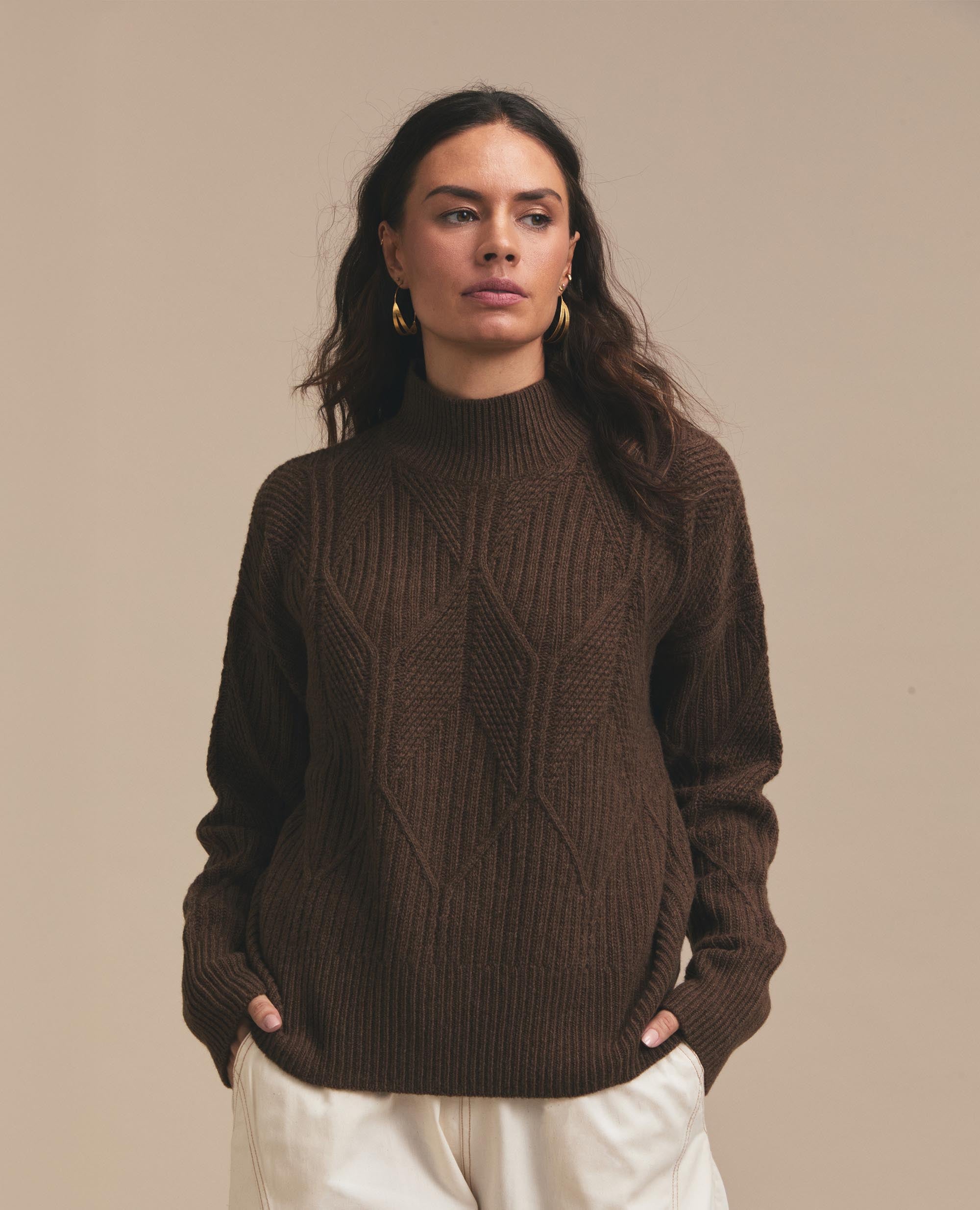 Cable | Polo Neck Jersey | Chocolate