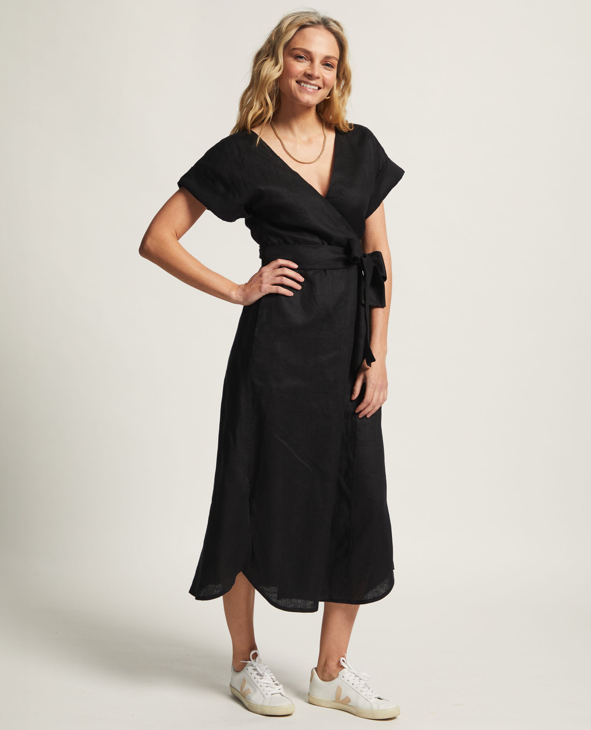Corry | Linen Wrap Dress | Black