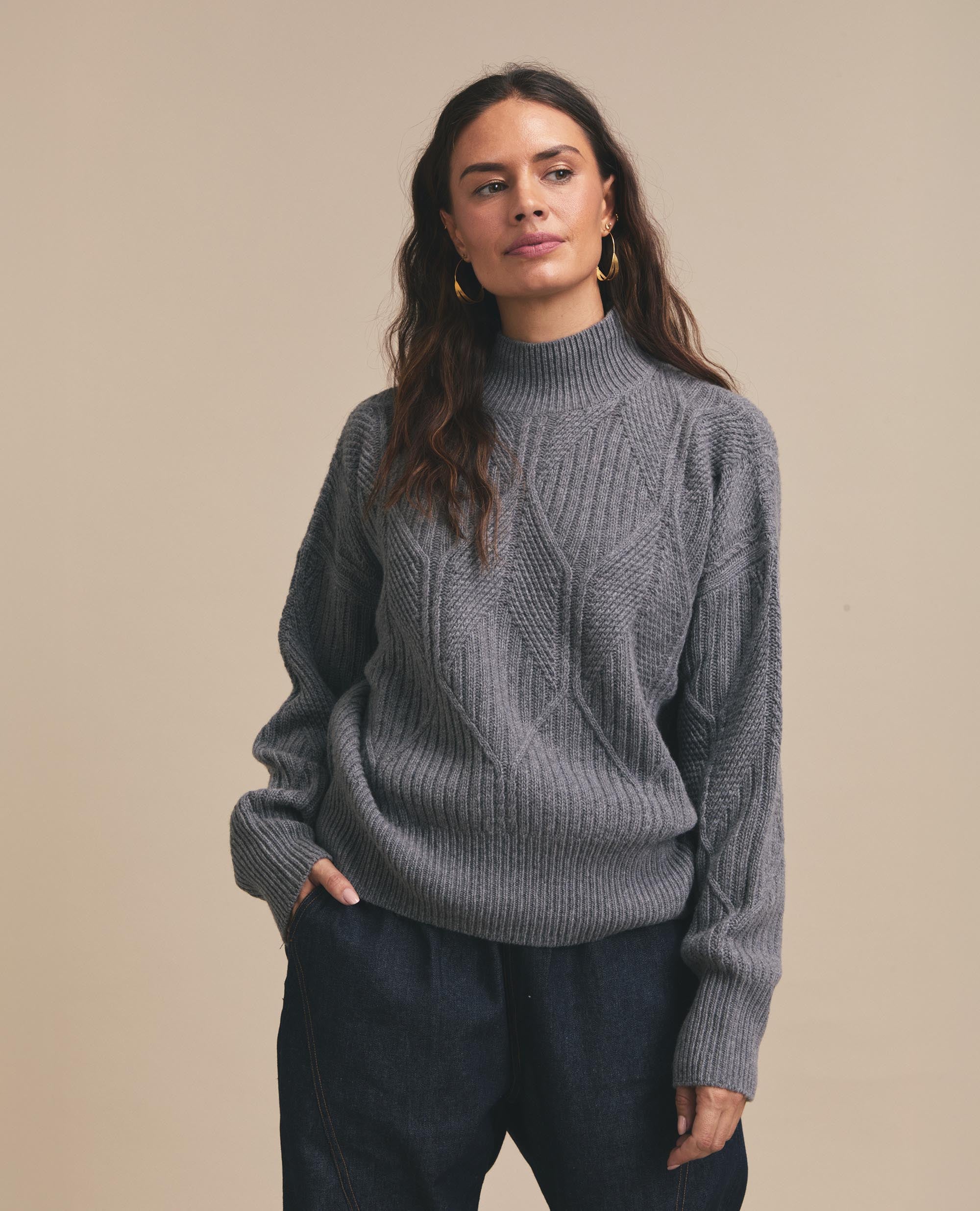 Cable | Polo Neck Jersey | Grey