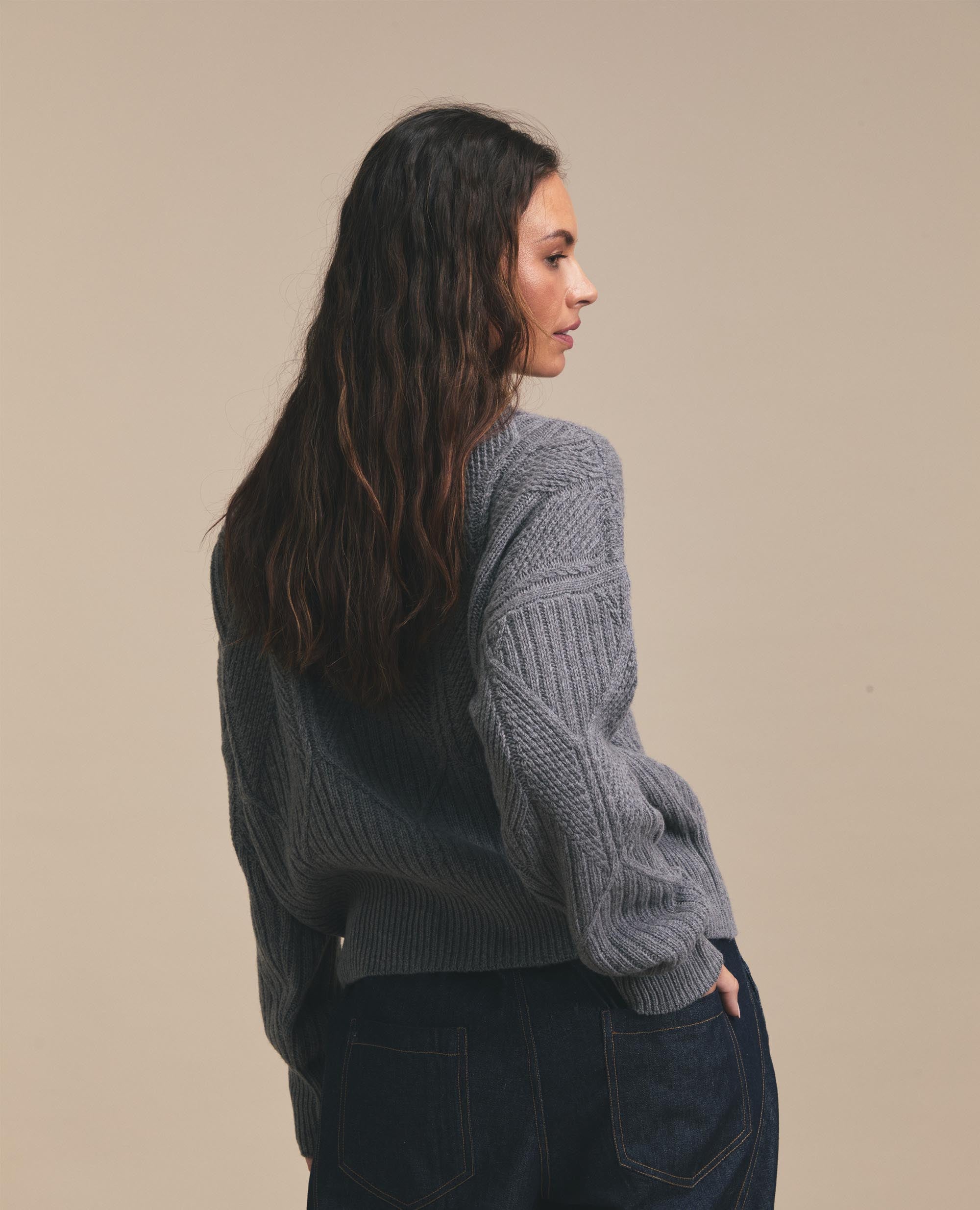 Cable | Polo Neck Jersey | Grey