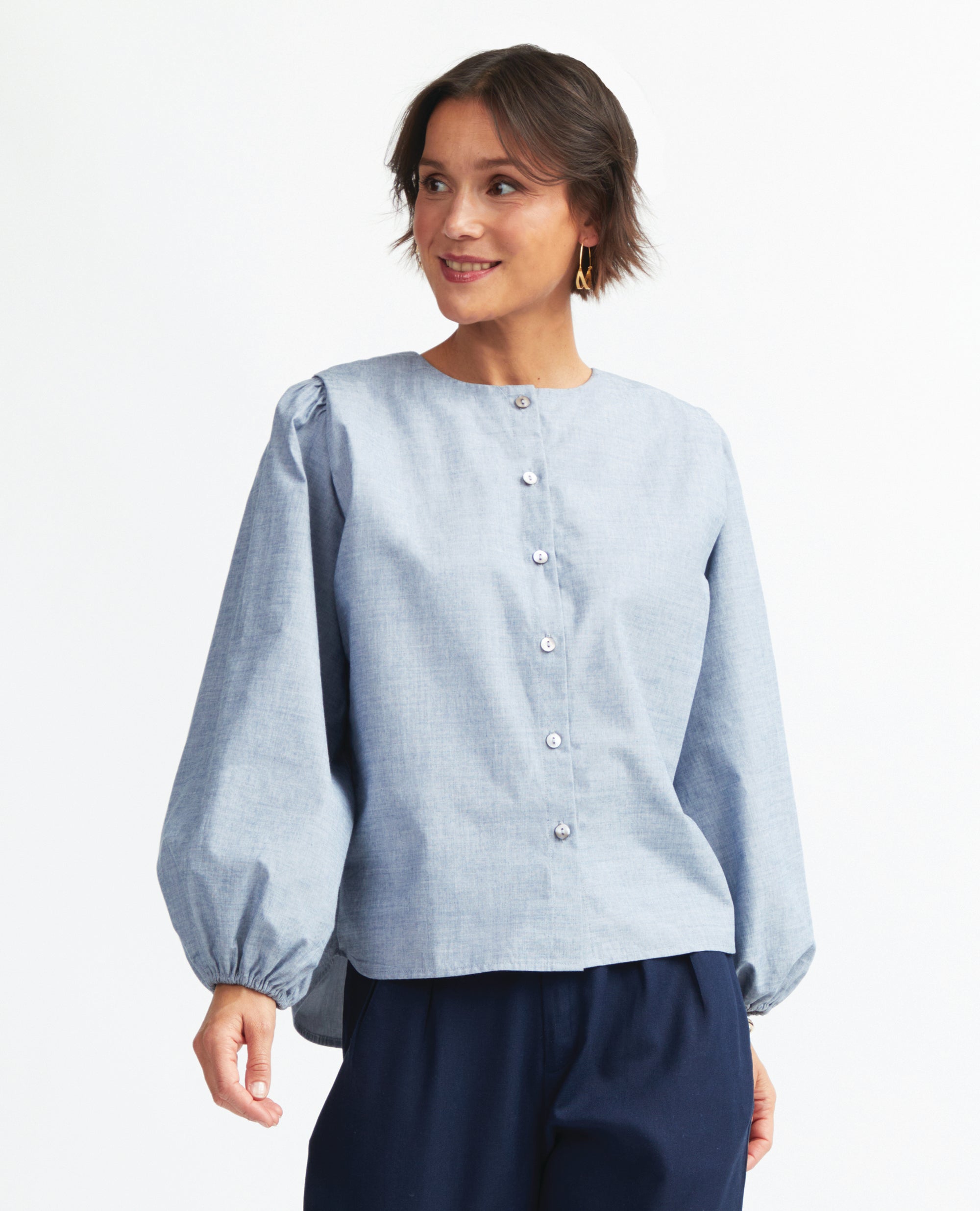Jones | Shoulder Pleat Blouse | Light Blue