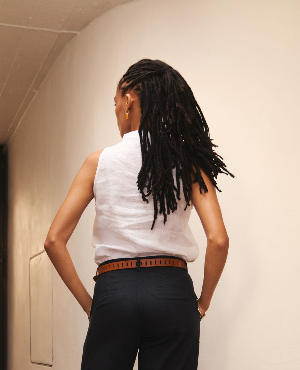 Solana | Stand Collar Top | White