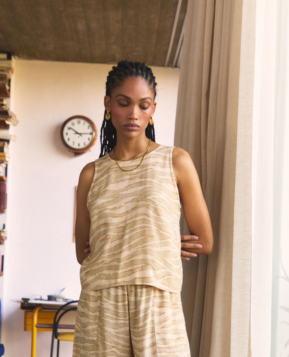 Didi | Sleeveless Open Back Tank Blouse | Dune Stripe
