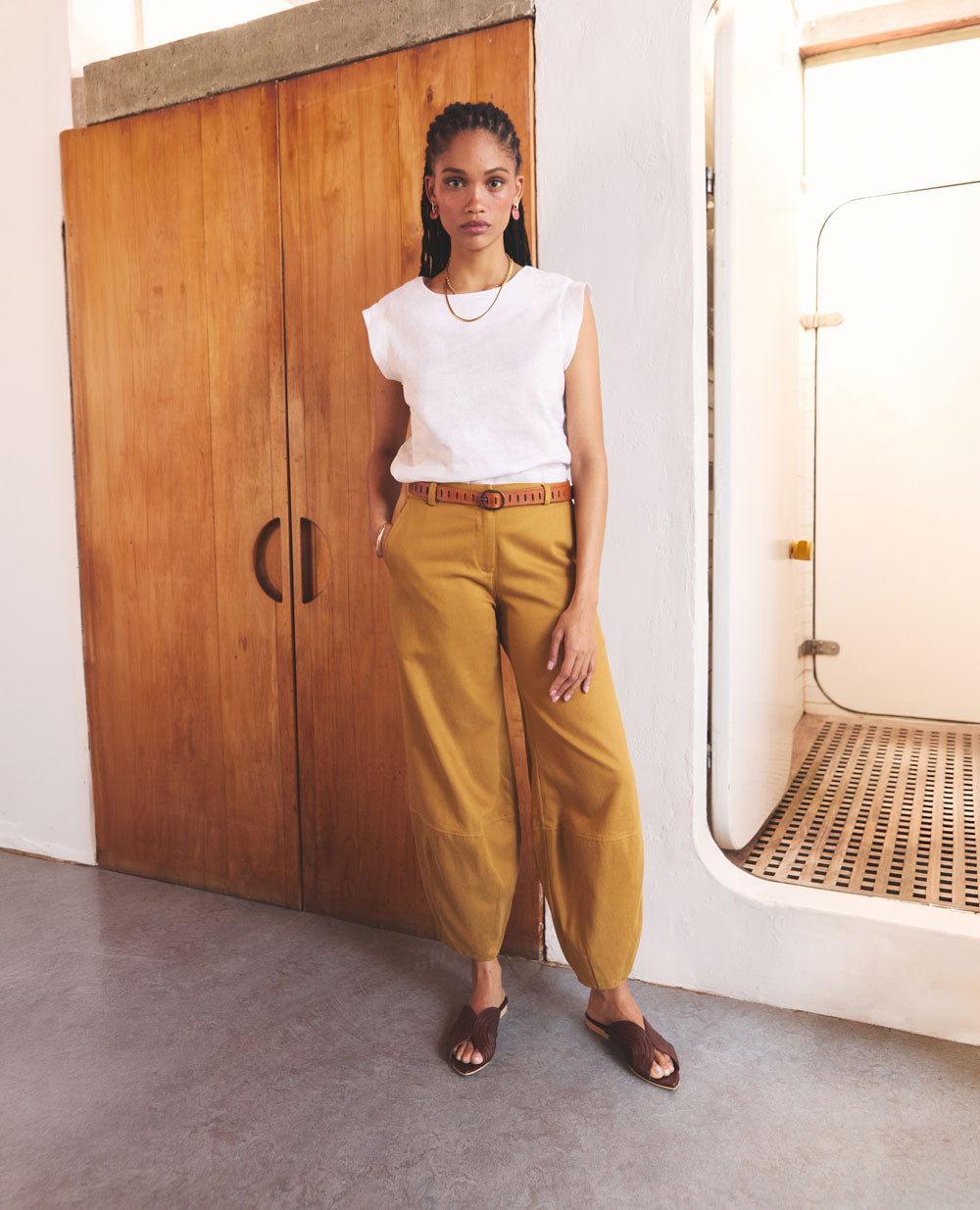 Elm Core | Barrel Leg Trousers | Ochre