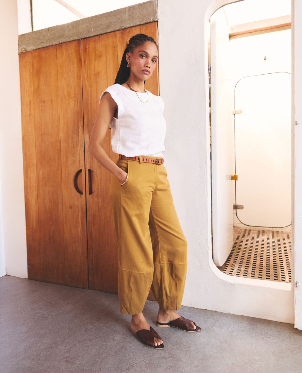Elm Core | Barrel Leg Trousers | Ochre