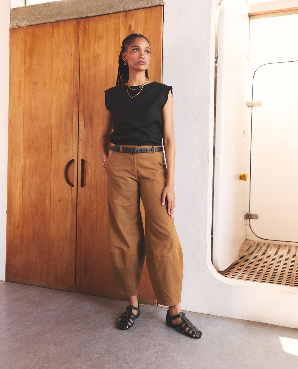 Elm Core | Barrel Leg Trousers | Tobacco Slub