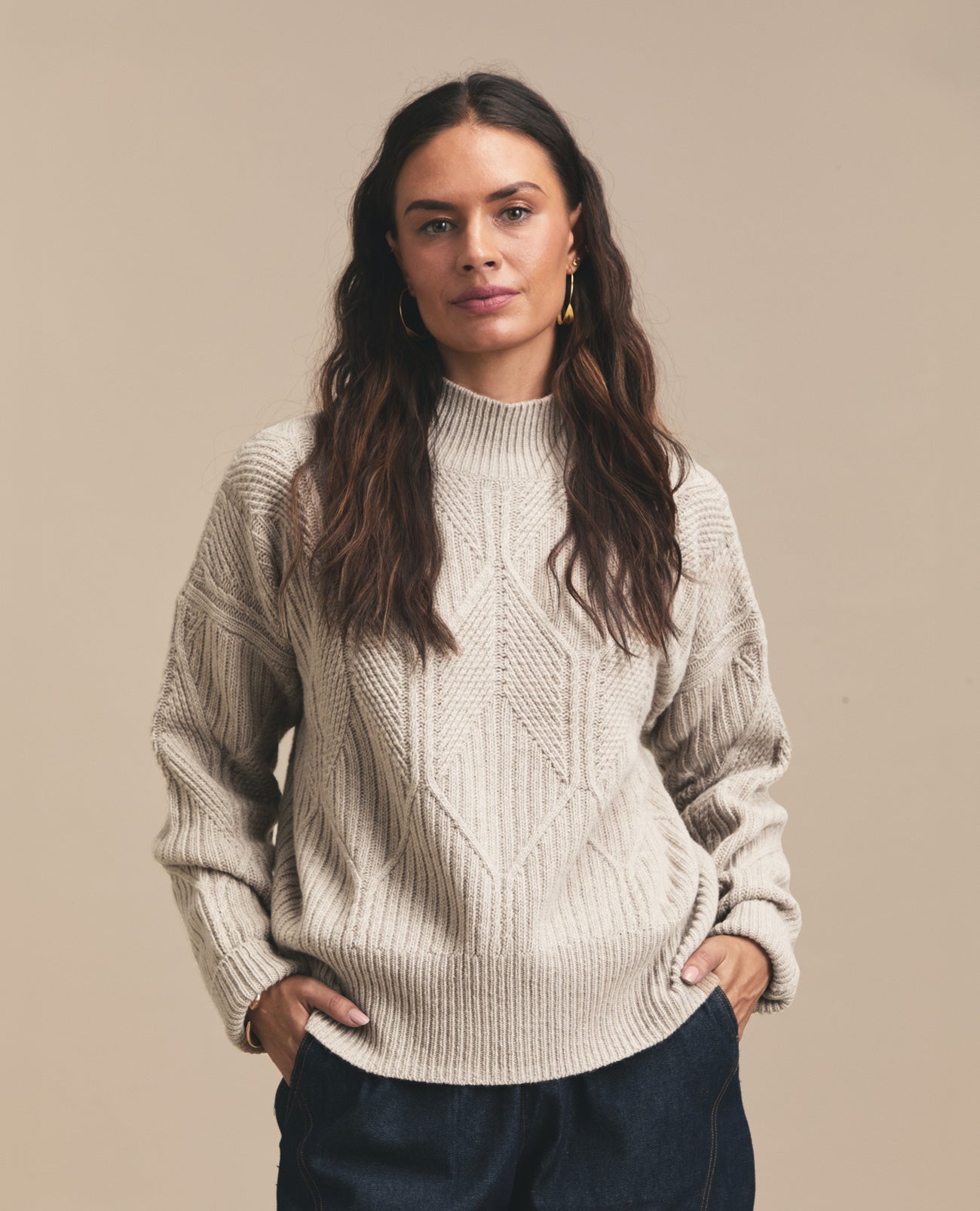 Cable | Polo Neck Jersey | Ecru | Sitting Pretty