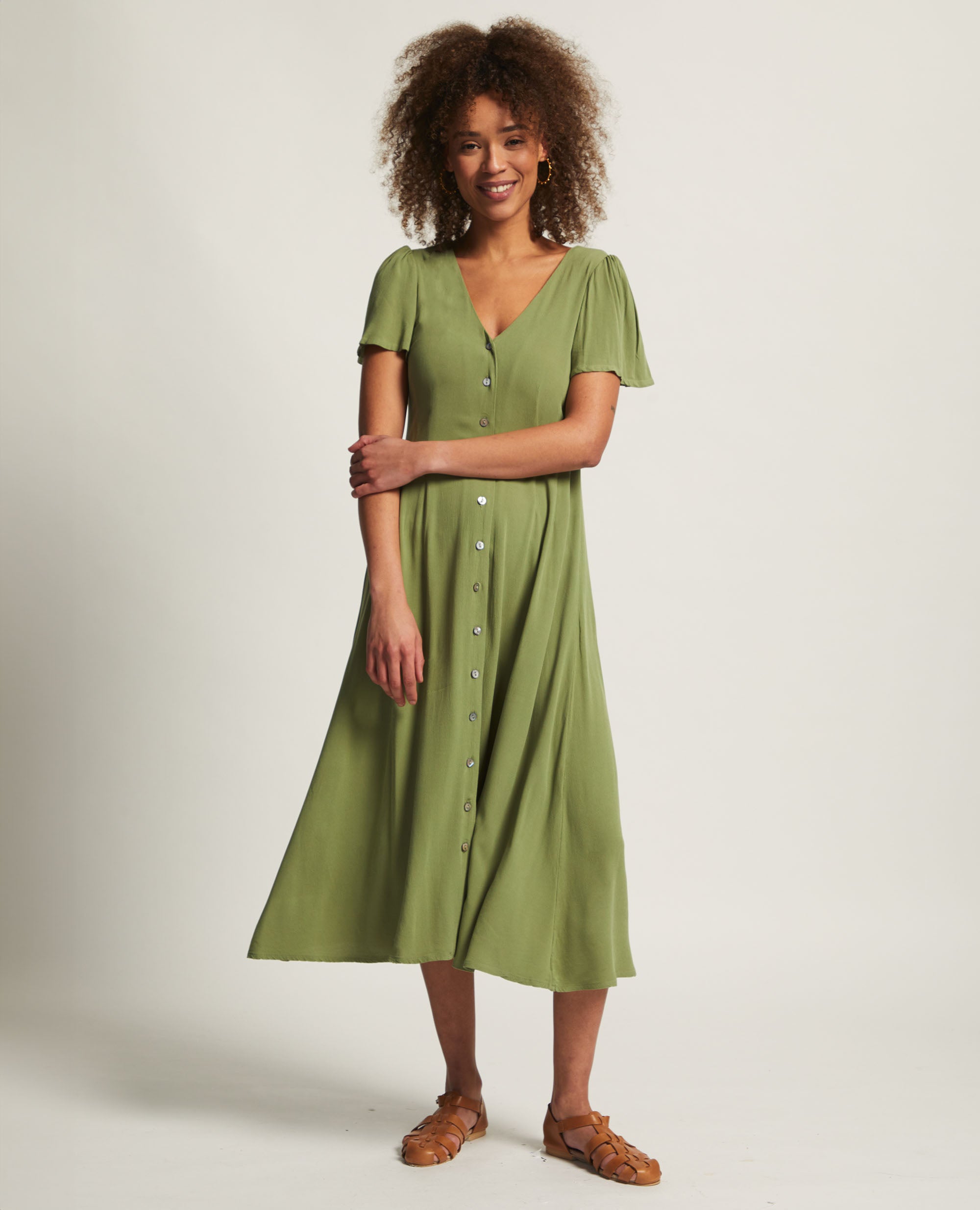 Zorya | Flutter Sleeve Dress | Avo