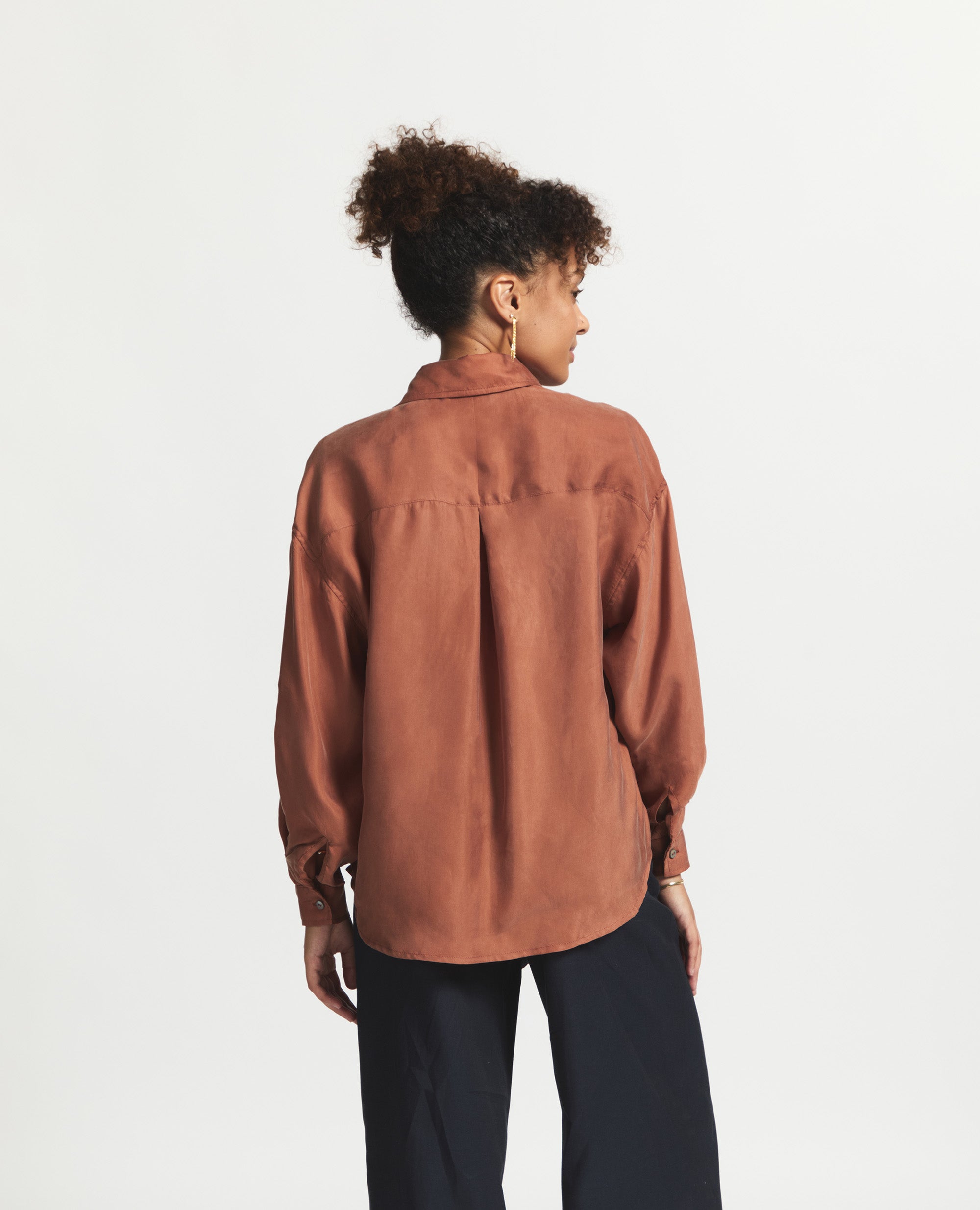 Angle Top | Loose Fit Button Up Blouse | Rust