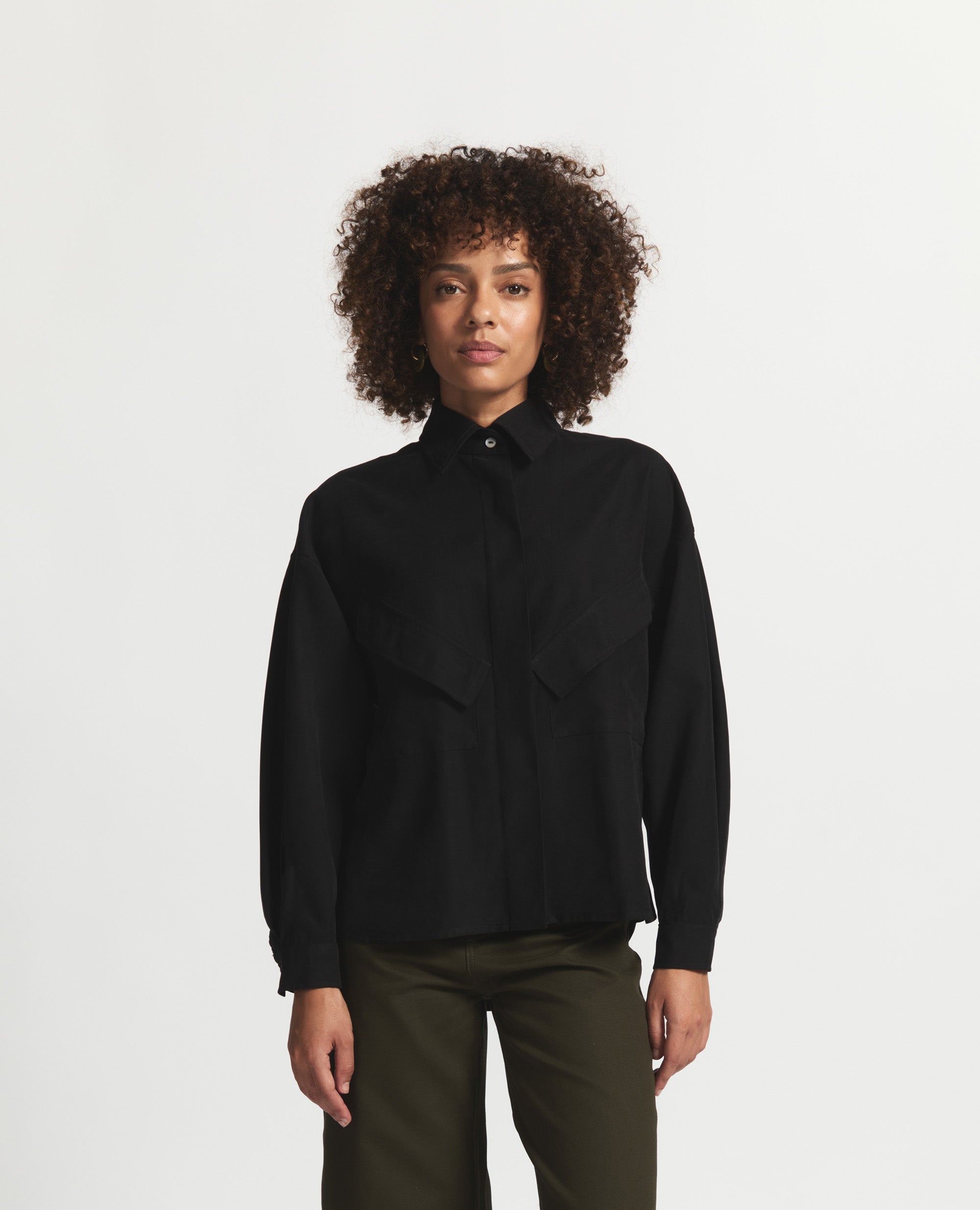 Angle Top | Loose Fit Button Up Blouse | Black