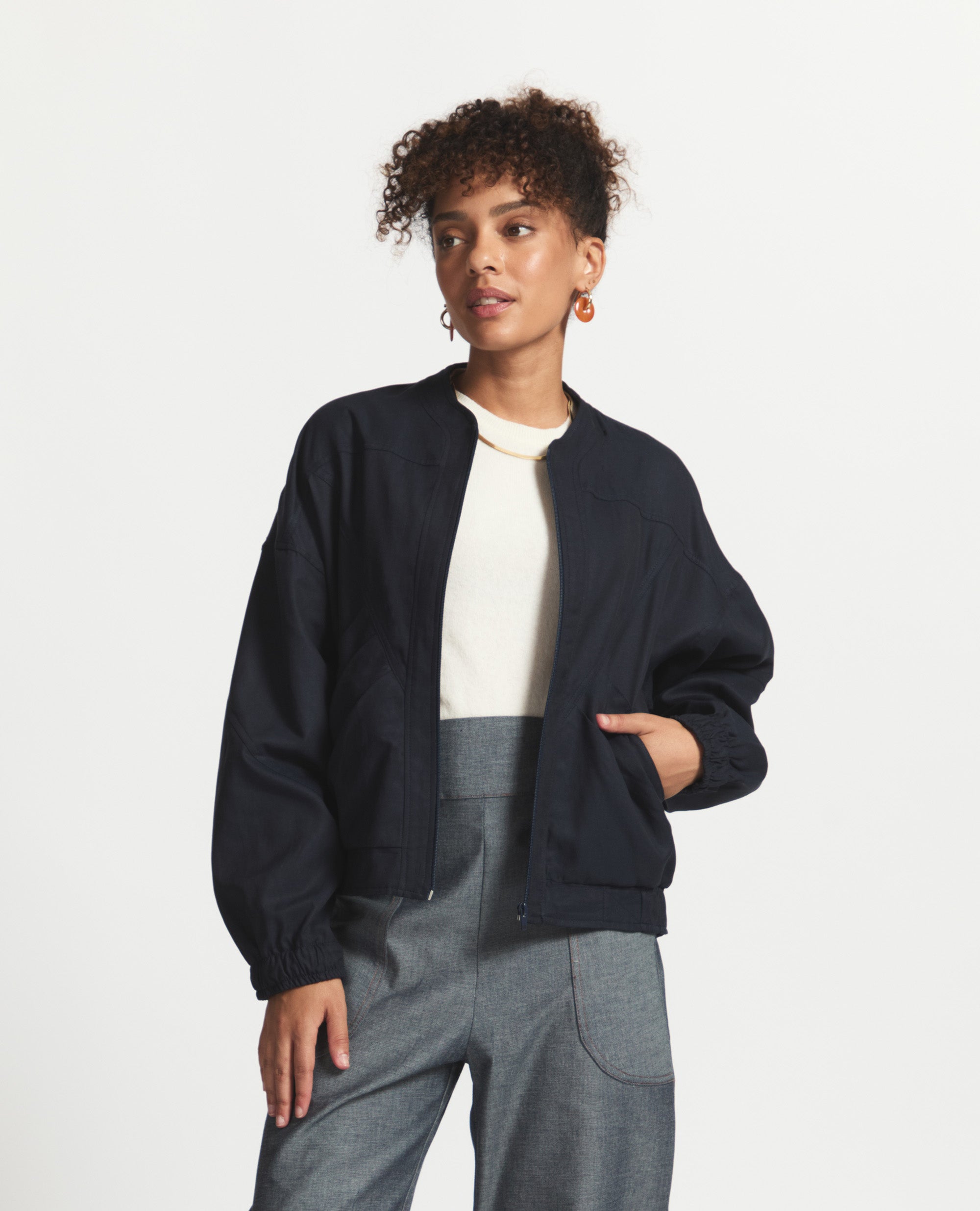 MJ | Lined Relaxed Bomber | Navy