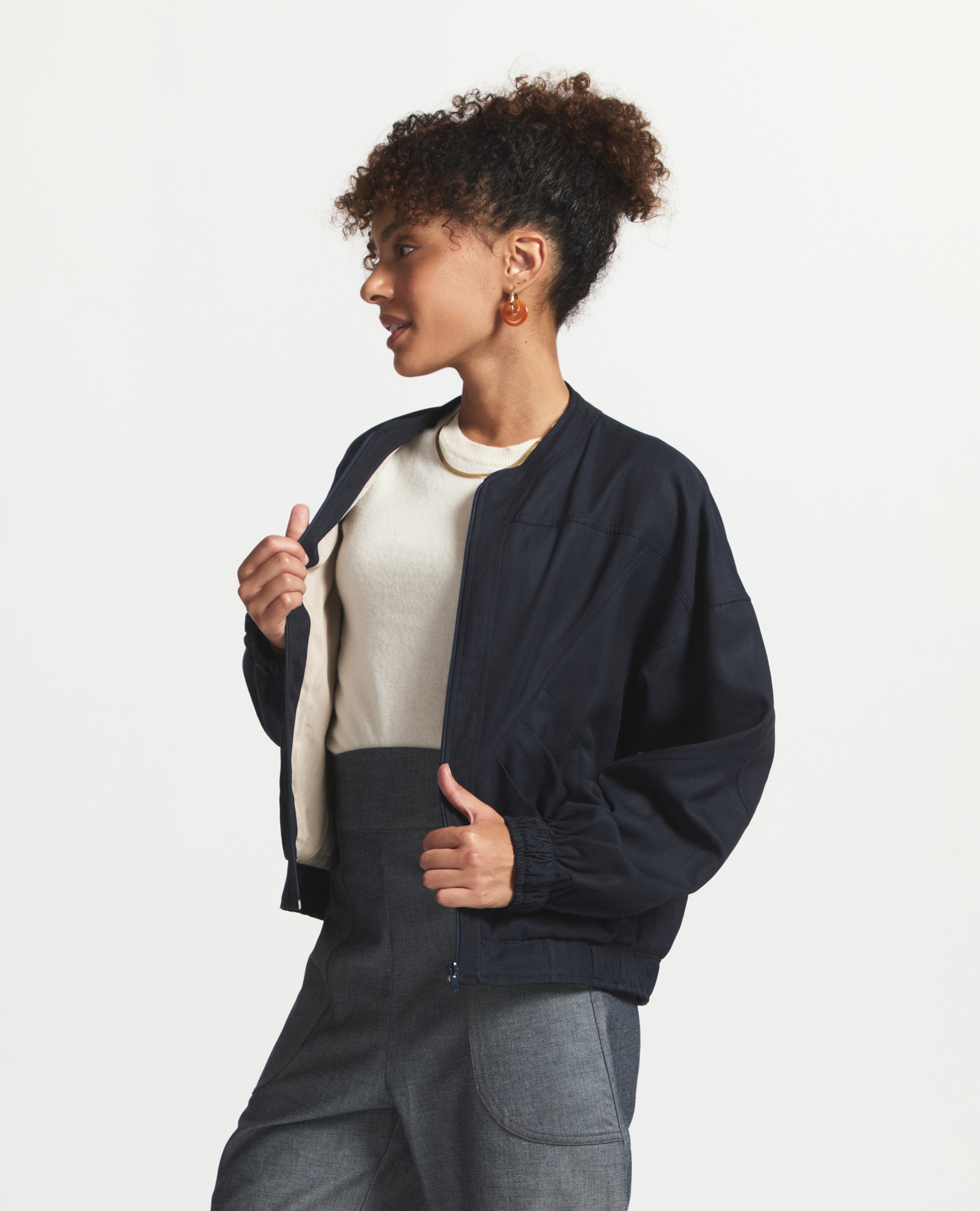 MJ | Lined Relaxed Bomber | Navy