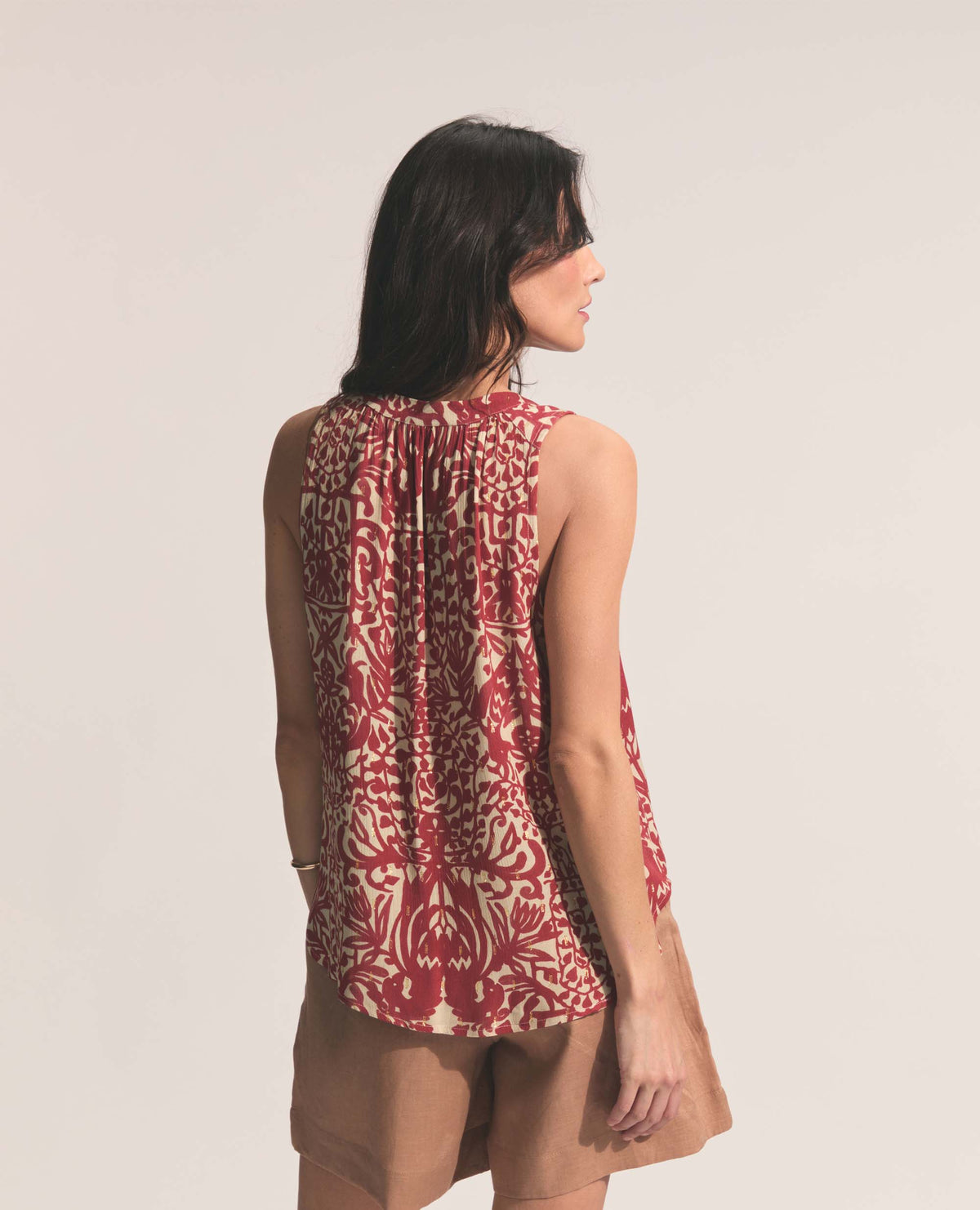 Alfama | Tassle Tie Blouse | Gold & Chilli Ostrich Print
