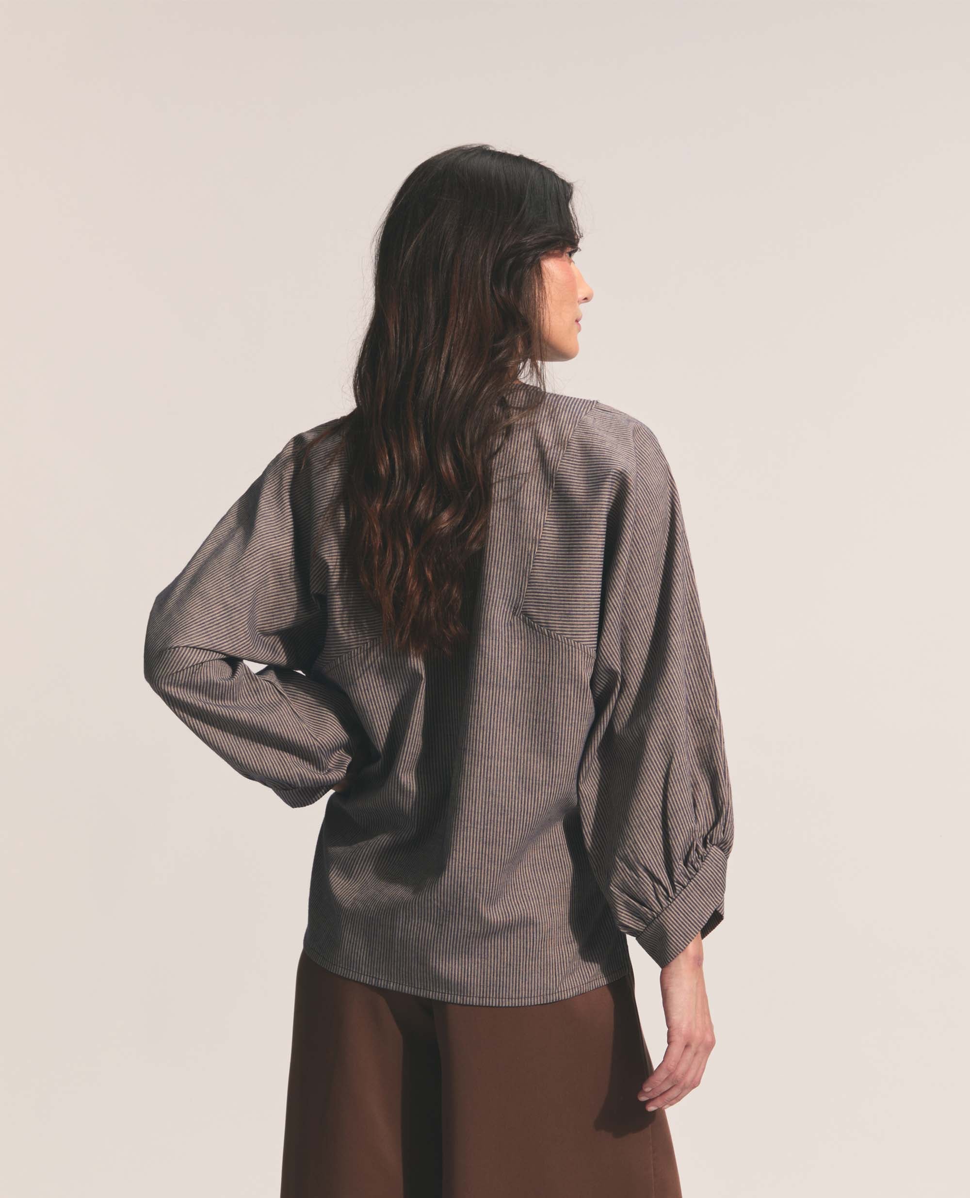 Helena | Oversized Blouse | Navy & Tan Stripe
