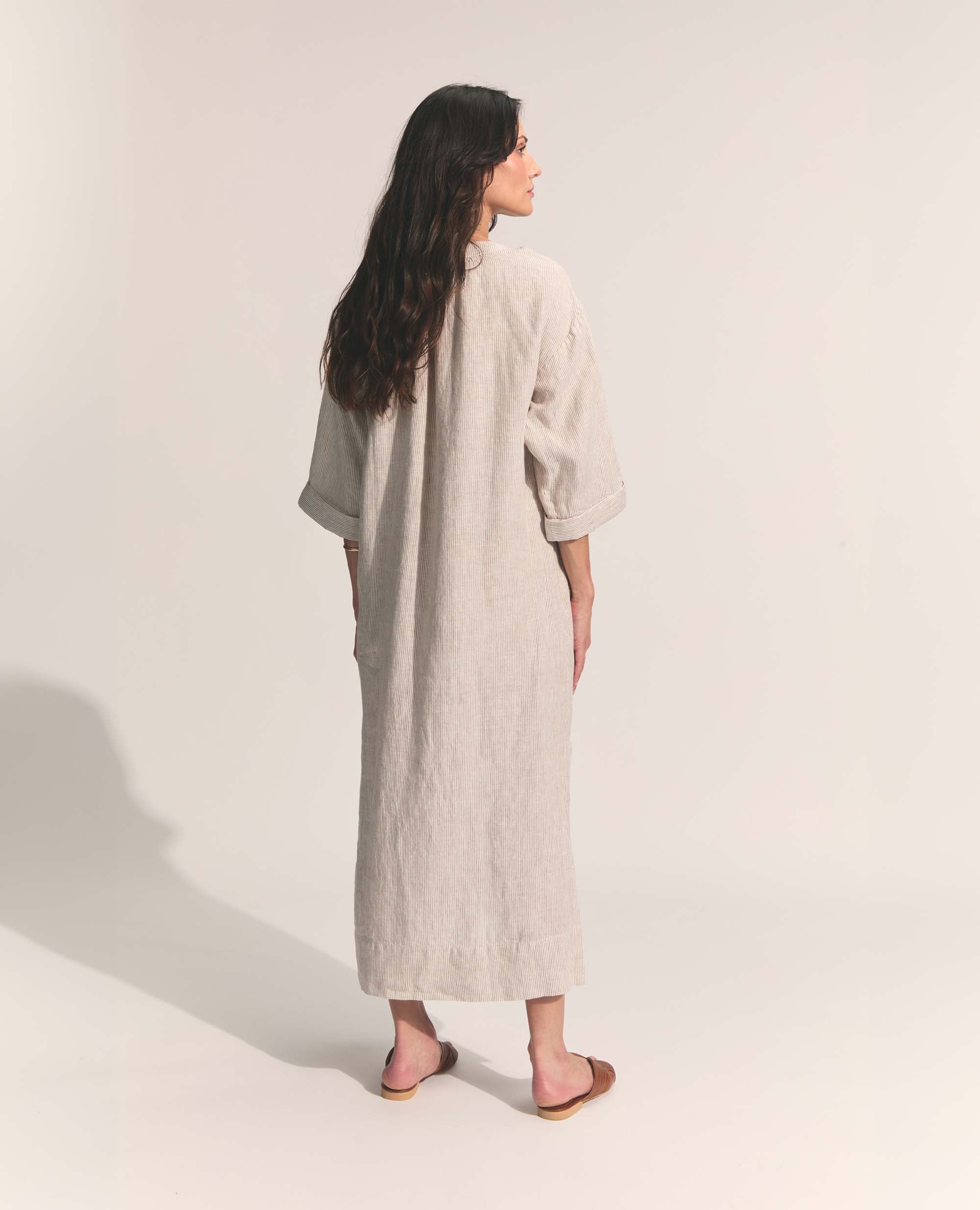 Alexa | Dress with Pockets | Beige Stripe