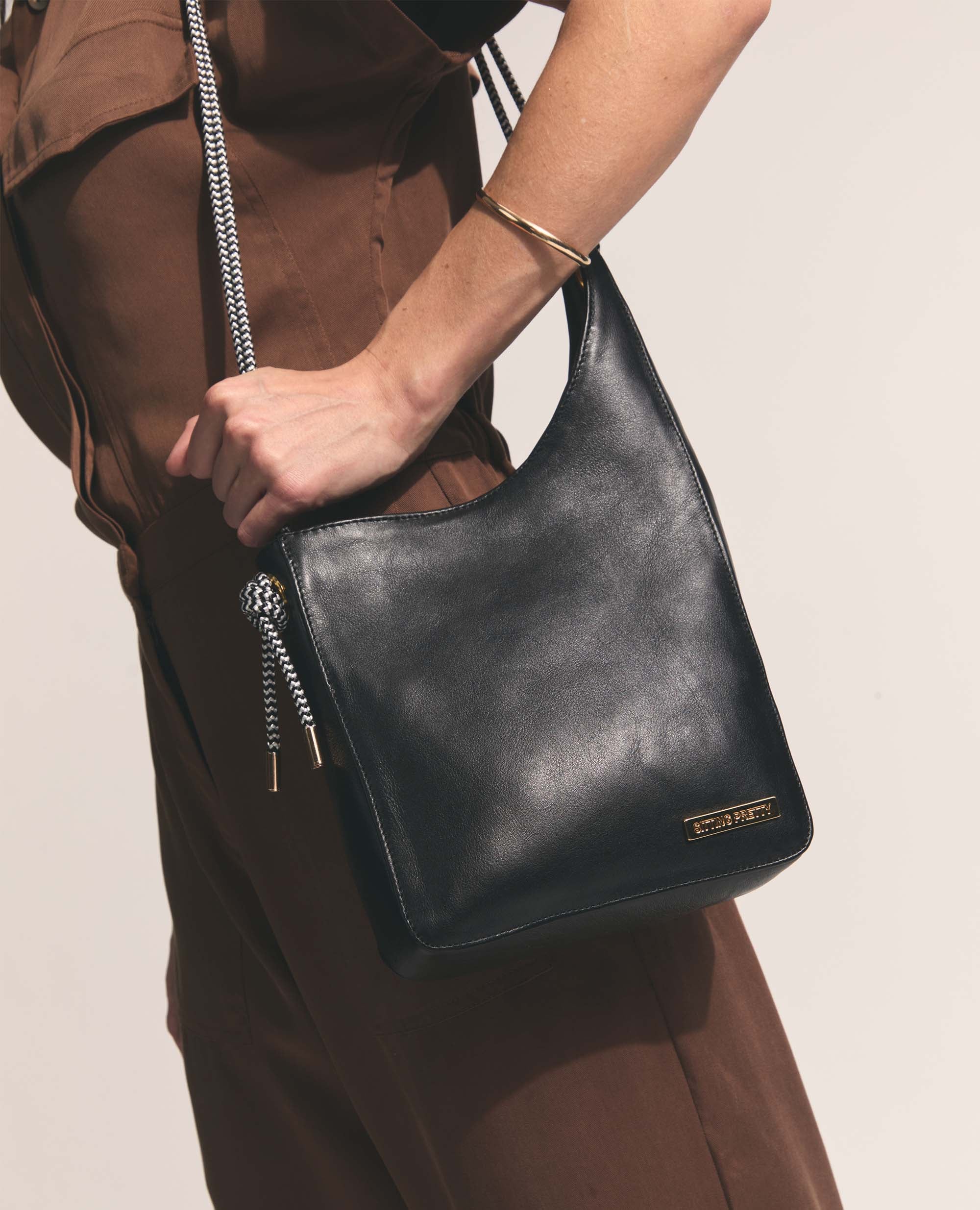 Sling Handbag | Black with Rope Handle