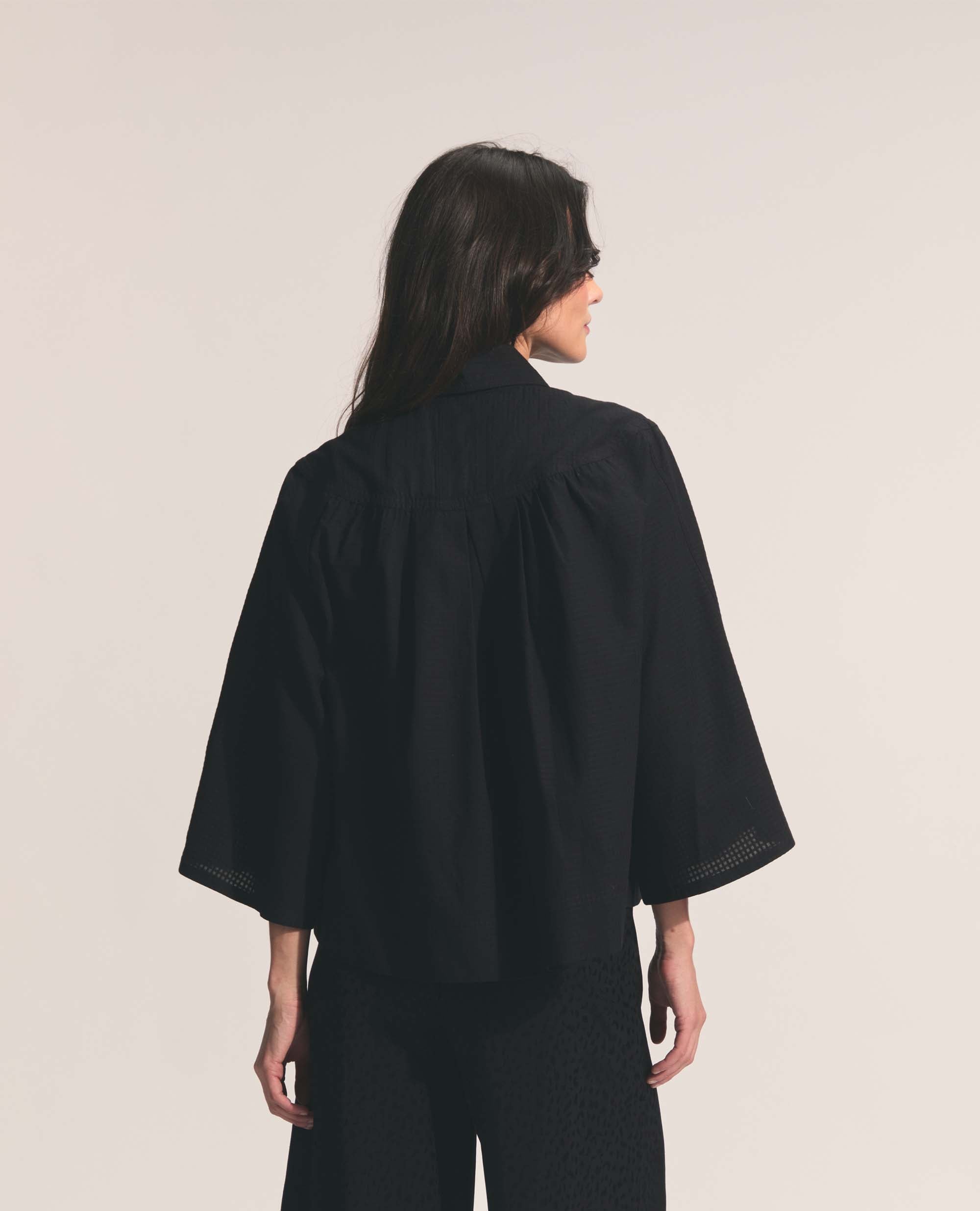 Alva | Three-Quarter Blouse | Black Check