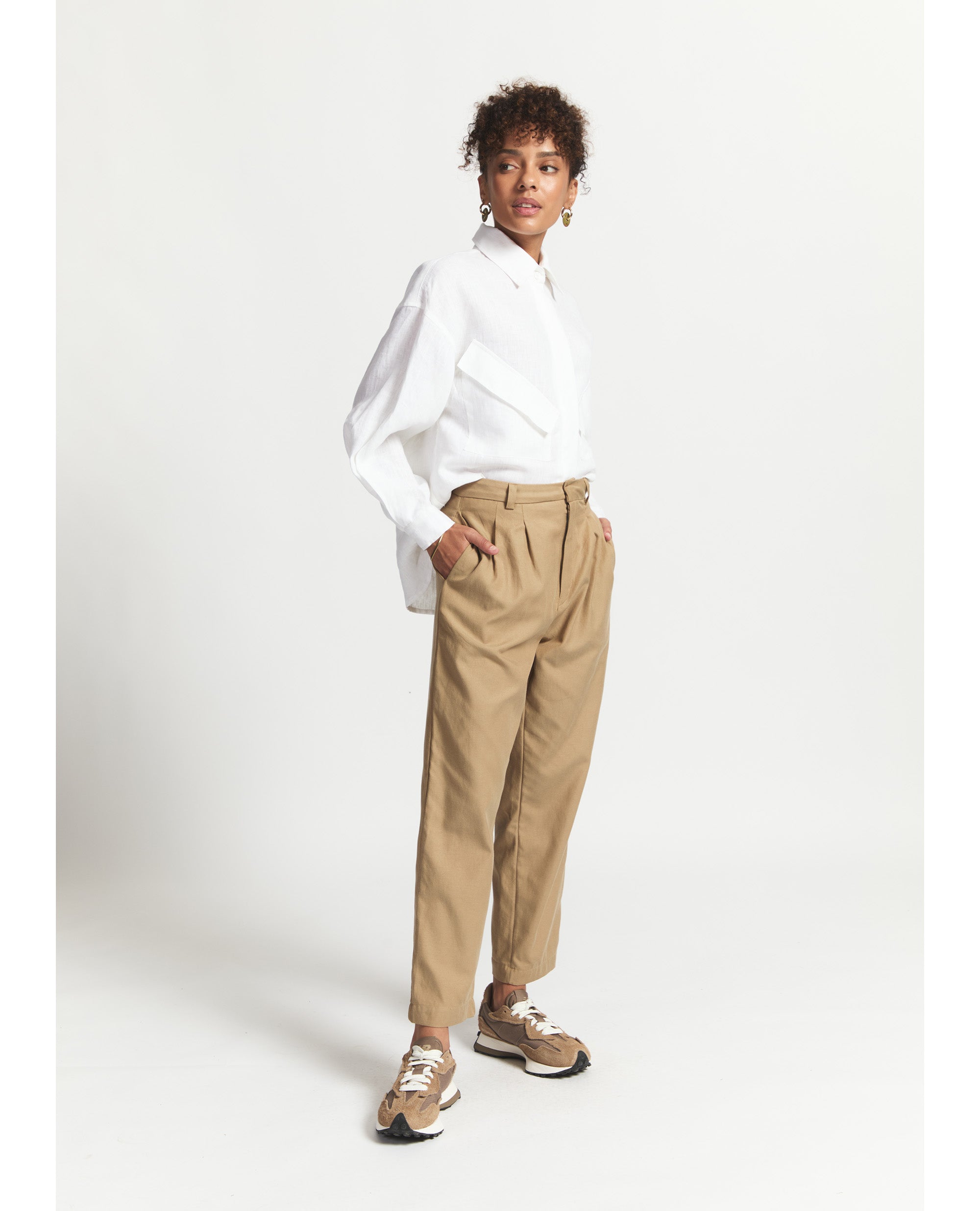 Keira | Cotton Straight Leg Trouser | Camel
