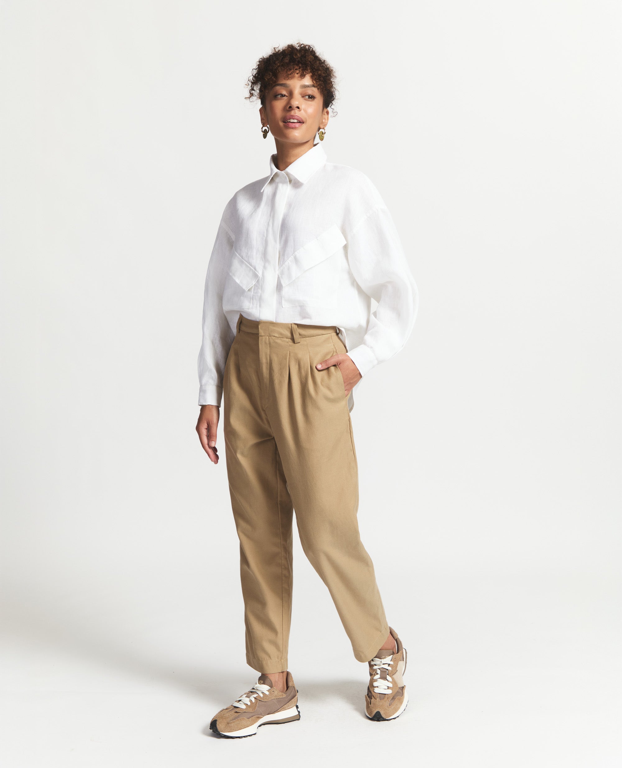 Keira | Cotton Straight Leg Trouser | Camel