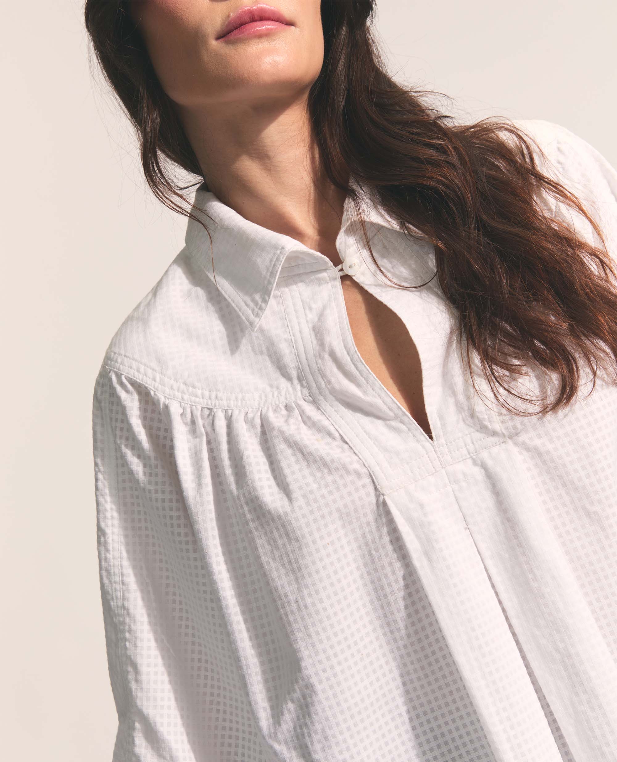 Alva | Three-Quarter Blouse | White Check