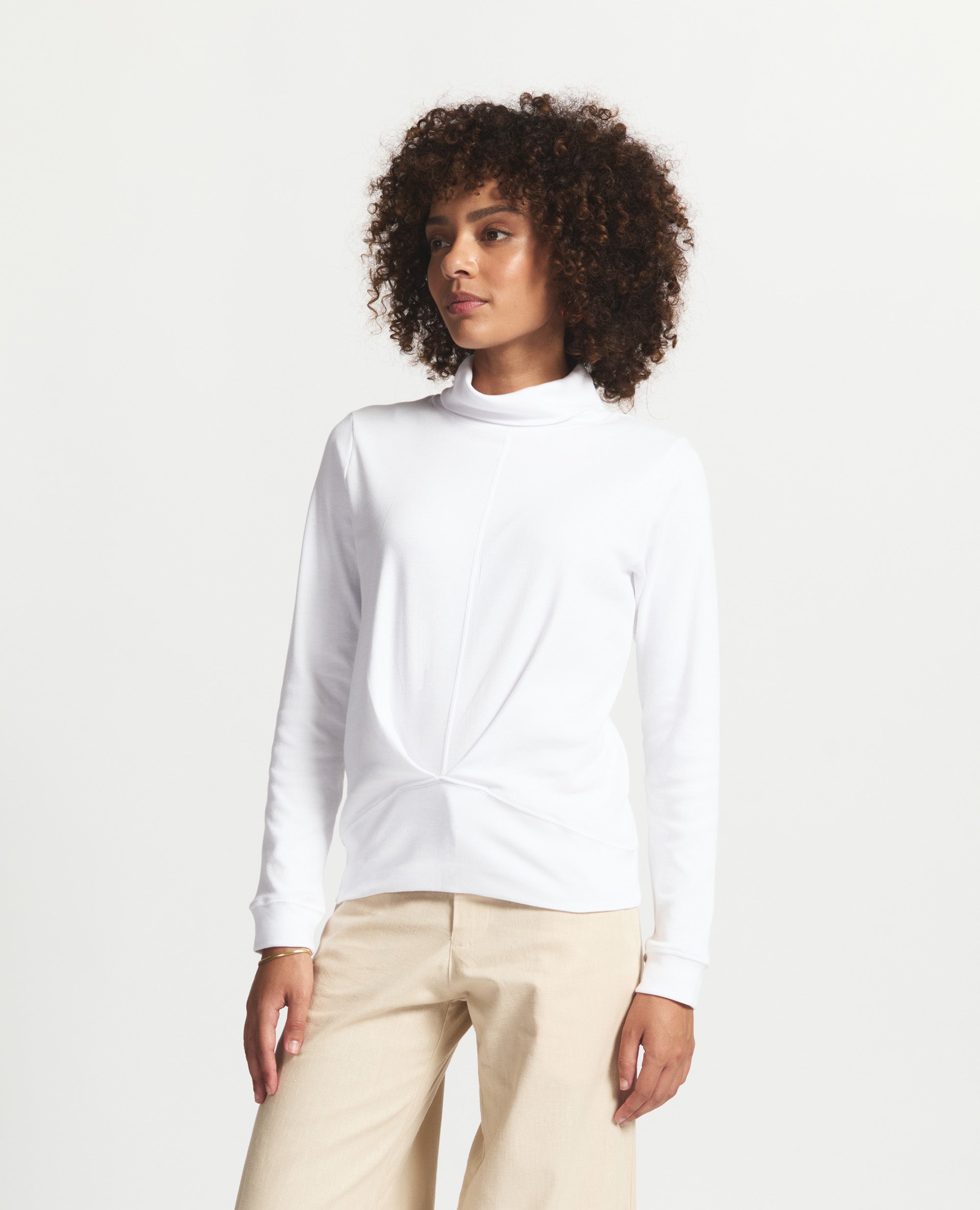 Madison | Relaxed Fit Polo Neck Top | White