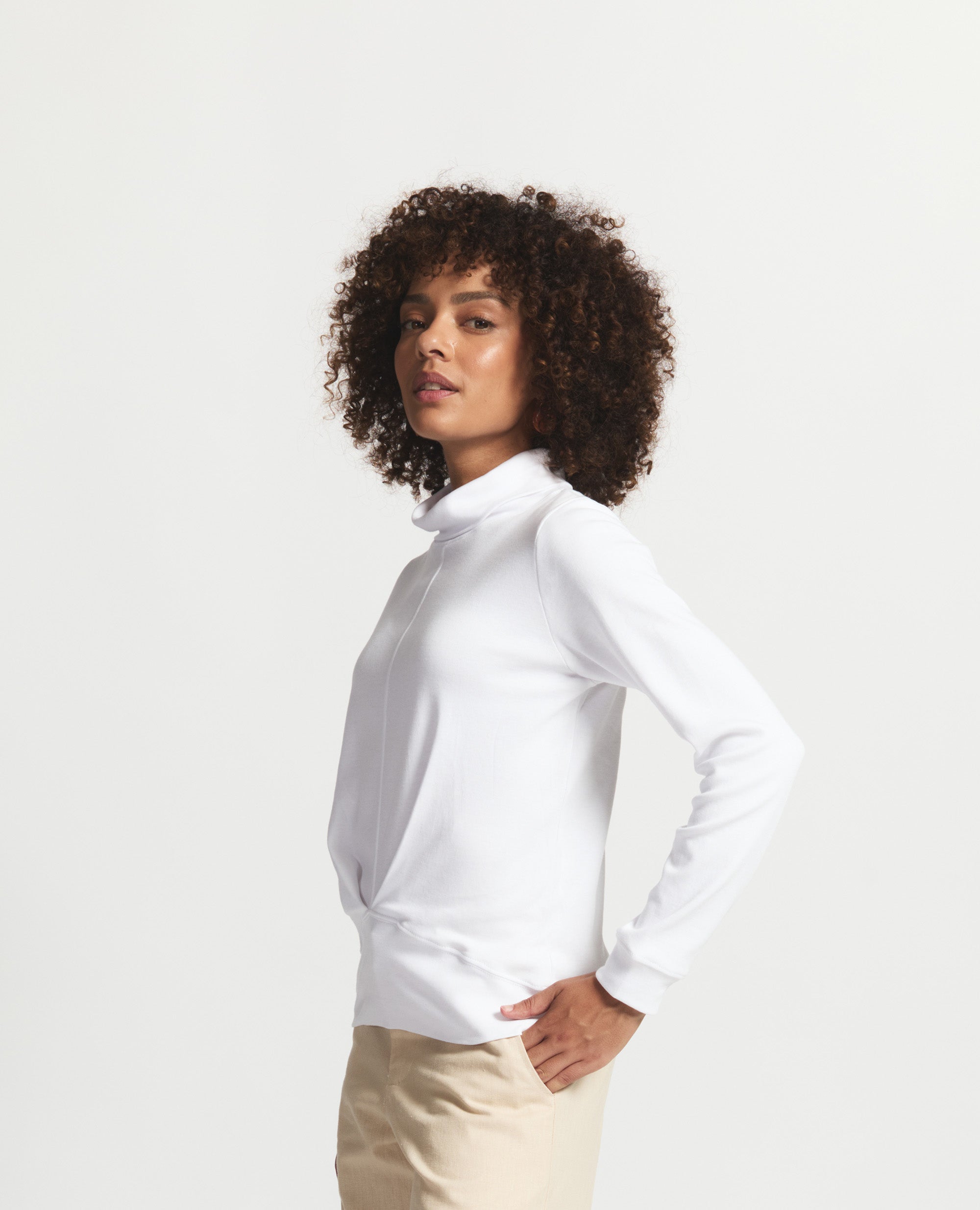 Madison | Relaxed Fit Polo Neck Top | White