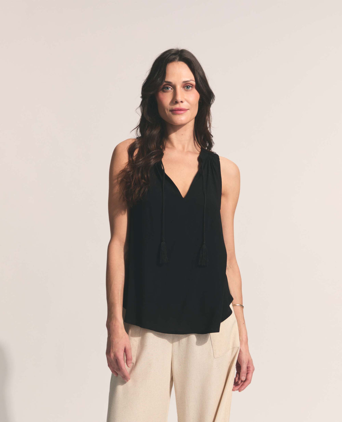 Alfama | Tassle Tie Blouse | Crepe Black