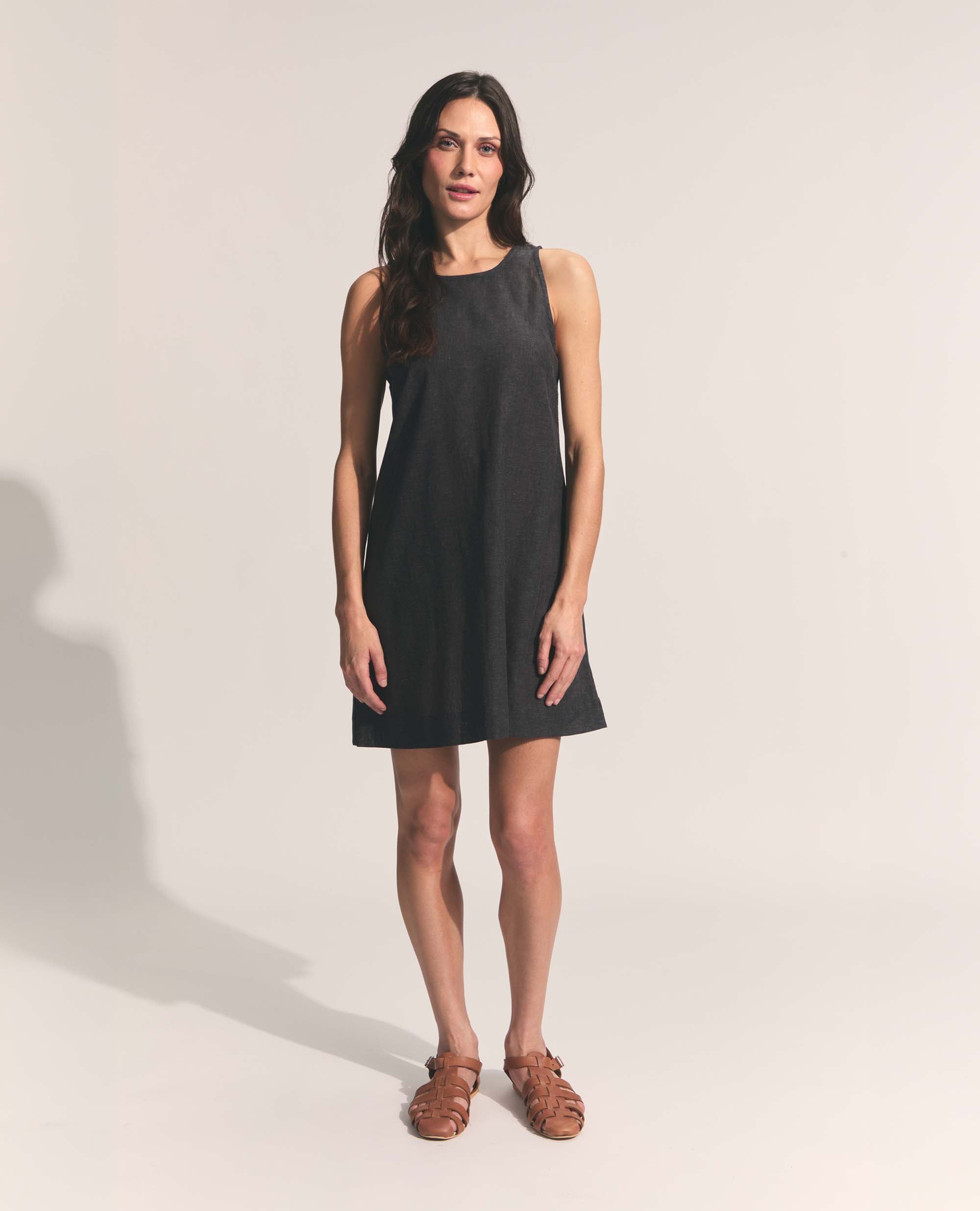 Mini | Sleeveless Open Back A-Line Dress | Charcoal