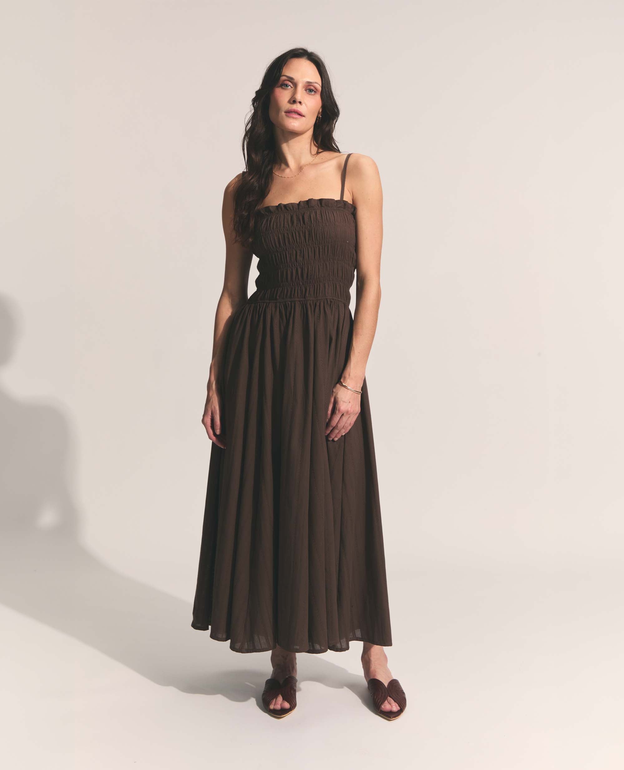 Coco | Paper Bag Frill Maxi Dress | Chocolate