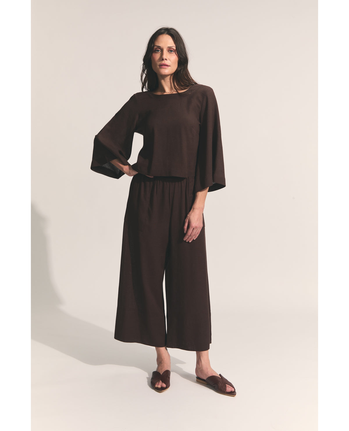 Shogun Pants | Cropped Wide Length Pants | Chocolate