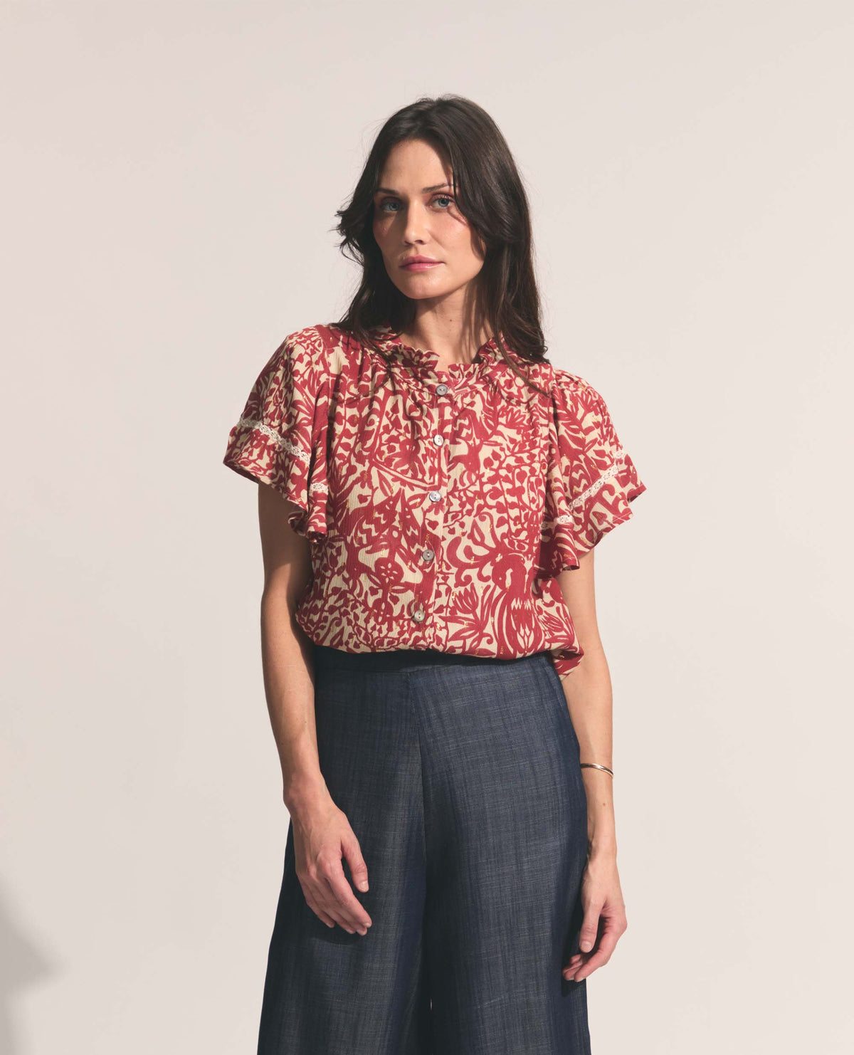 Lilia | Relaxed Blouse | Gold & Chilli Ostrich Print