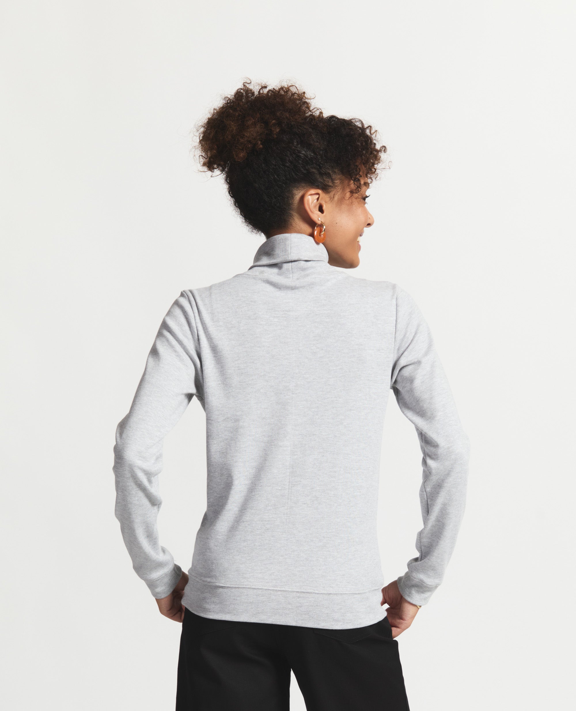 Madison | Relaxed Fit Polo Neck Top | Grey Melange