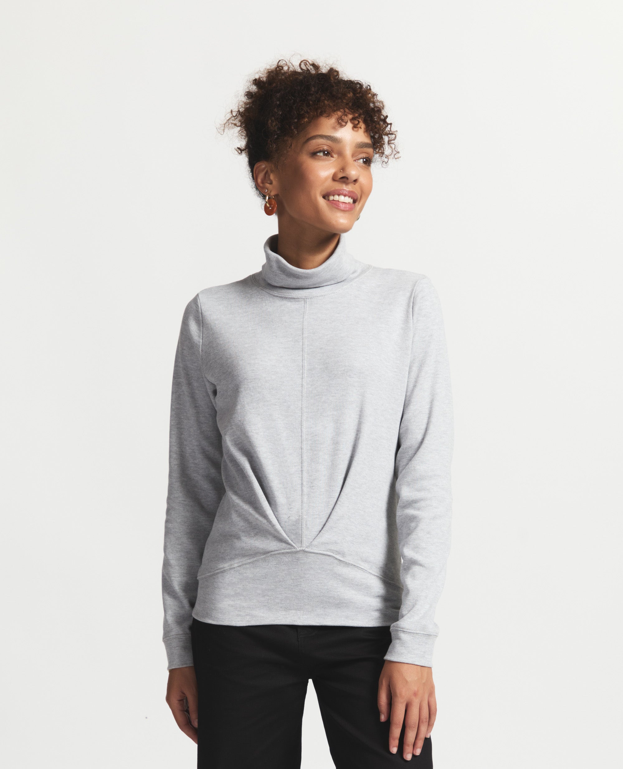 Madison | Relaxed Fit Polo Neck Top | Grey Melange