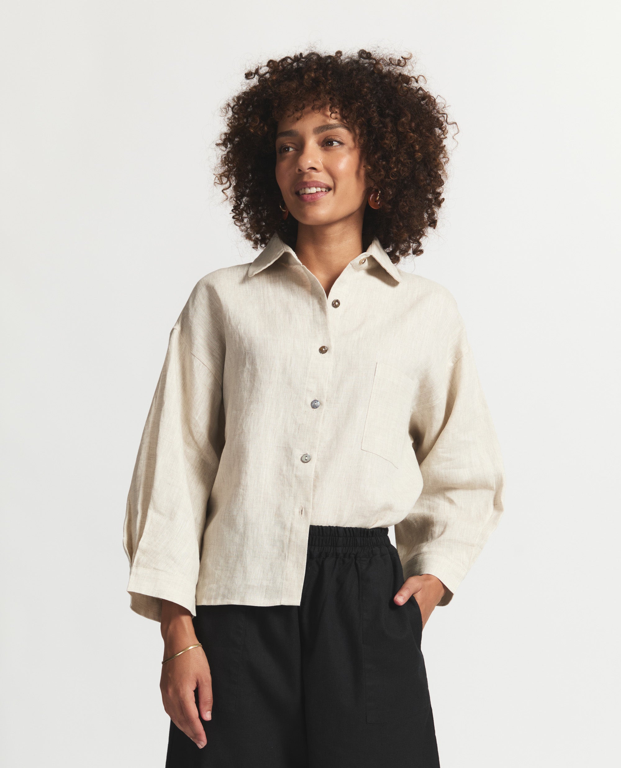 Harper Core | Oversized Button Front Shirt | Natural