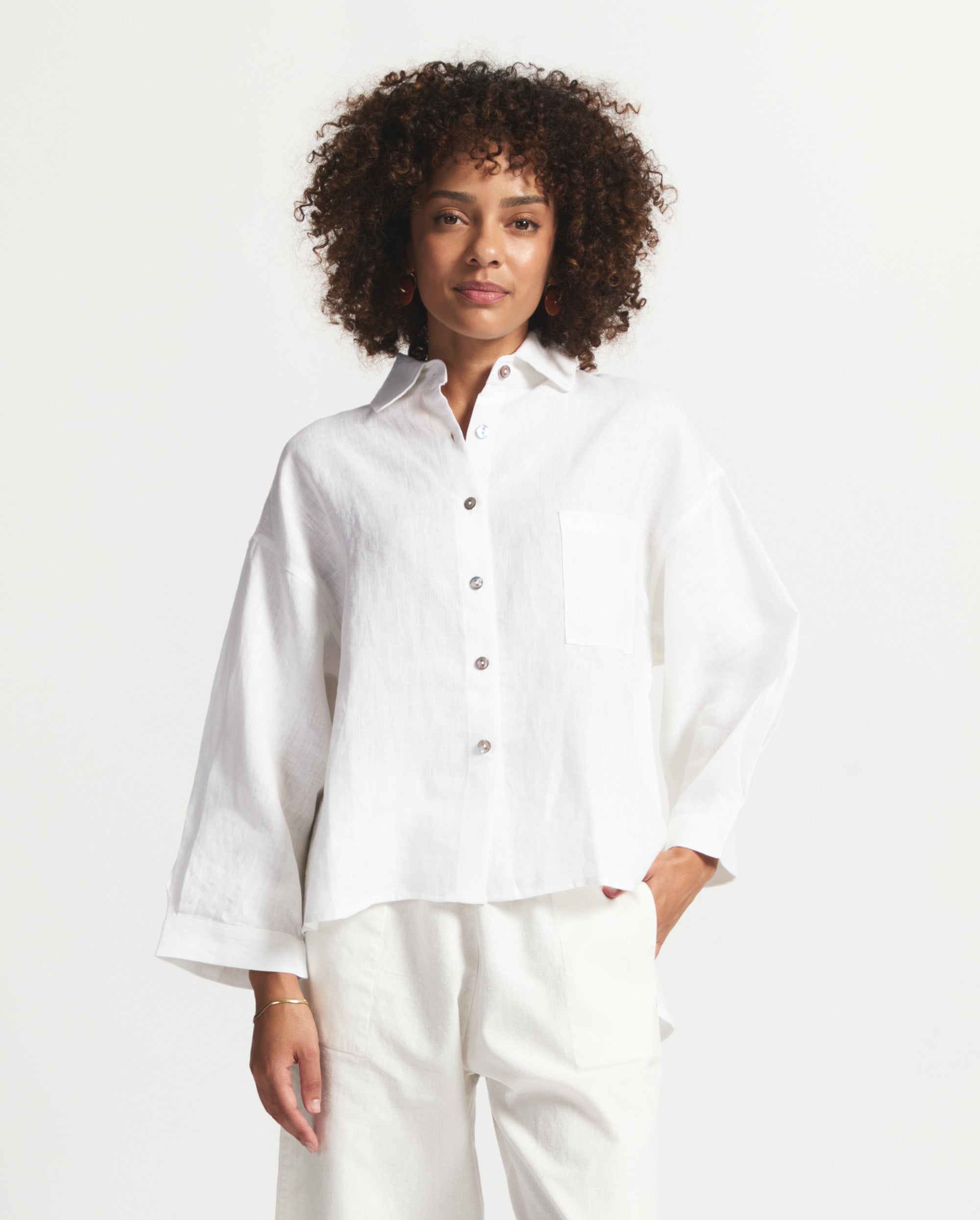 Harper Core | Oversized Button Front Shirt | White