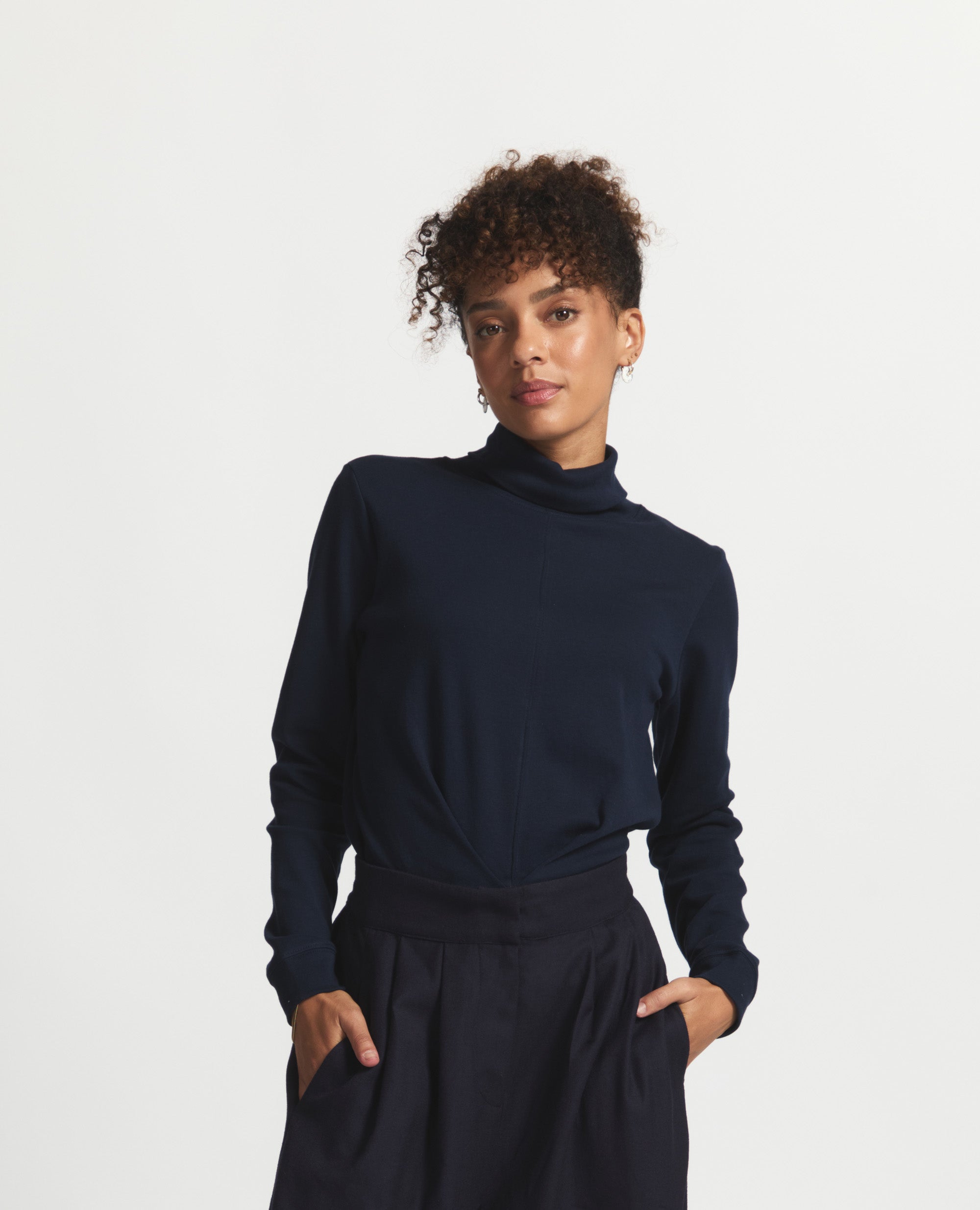 Madison | Relaxed Fit Polo Neck Top | Navy