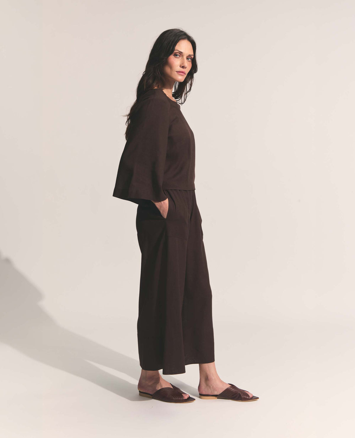 Shogun Pants | Cropped Wide Length Pants | Chocolate