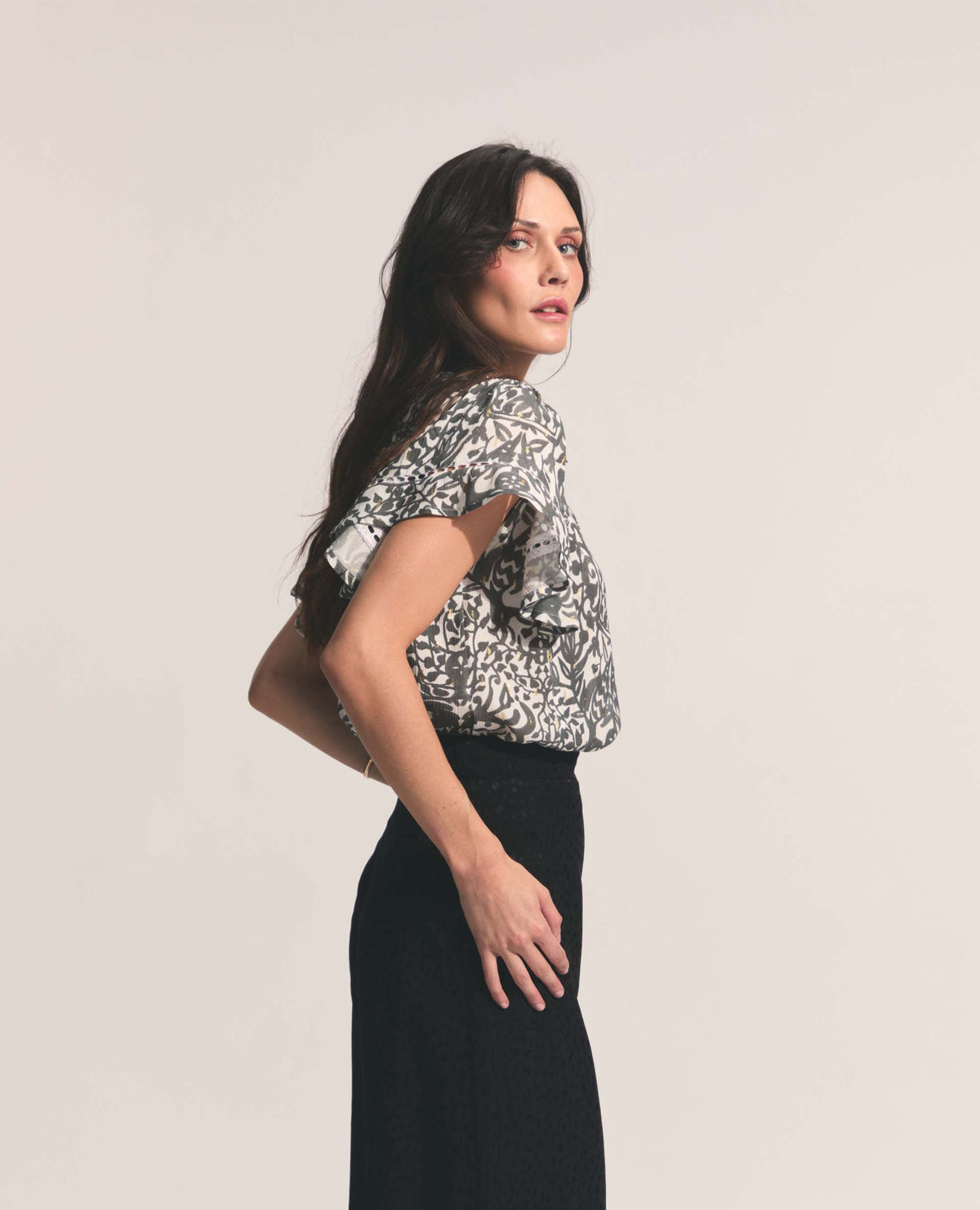 Lilia | Relaxed Blouse | Gold & Charcoal Ostrich Print