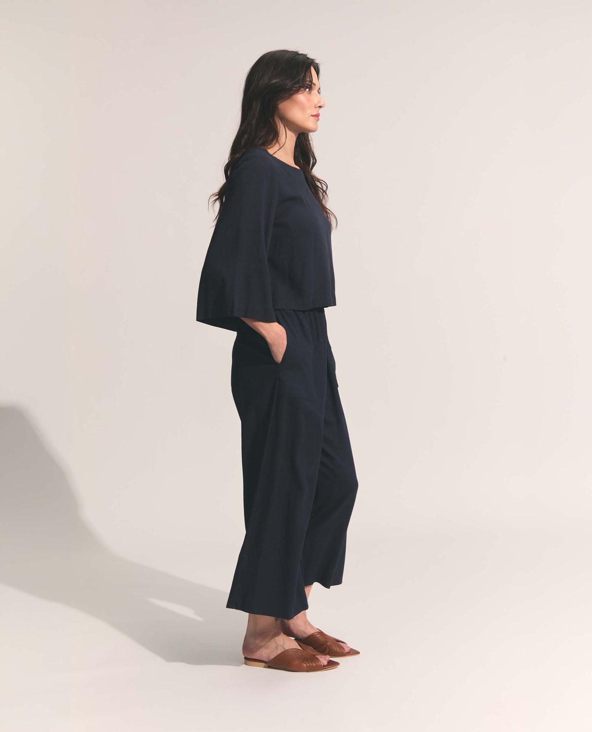 Shogun Pants | Cropped Wide Length Pants | Navy