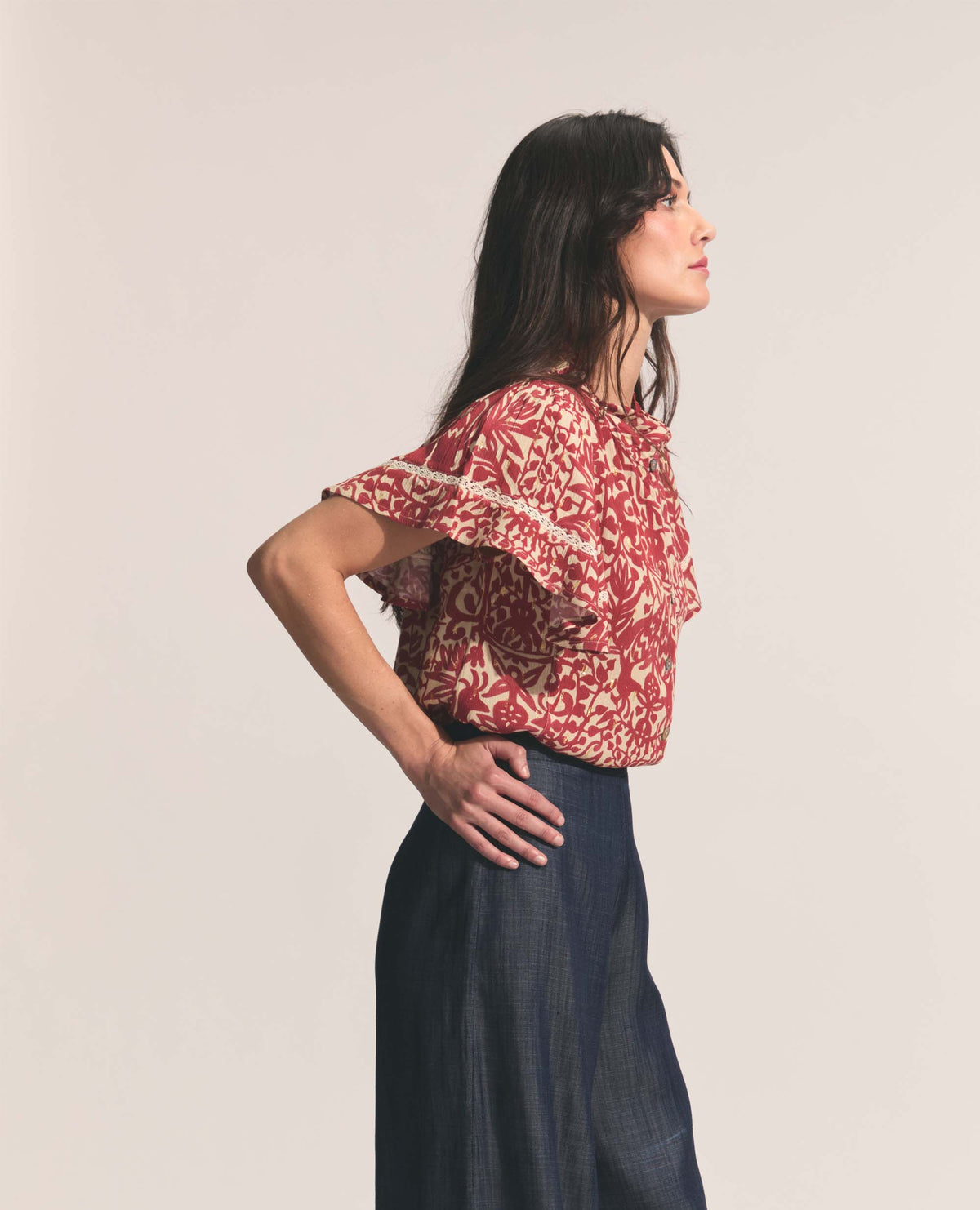 Lilia | Relaxed Blouse | Gold & Chilli Ostrich Print
