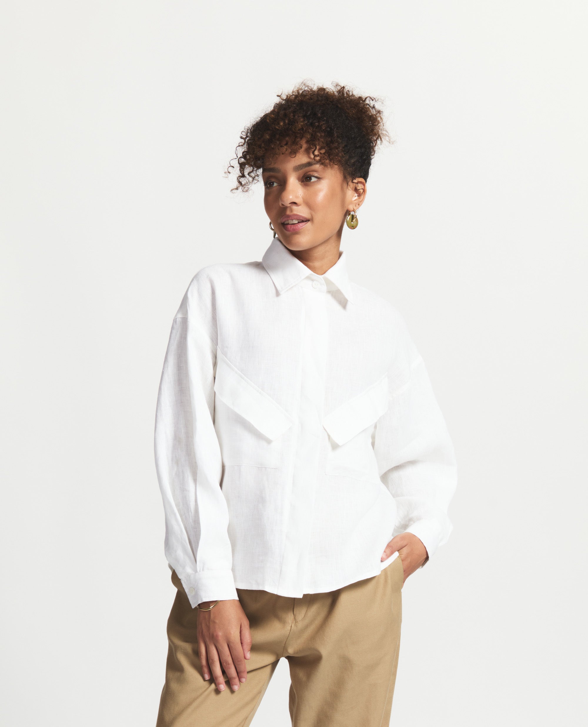 Angle Top | Loose Fit Button Up Blouse | White