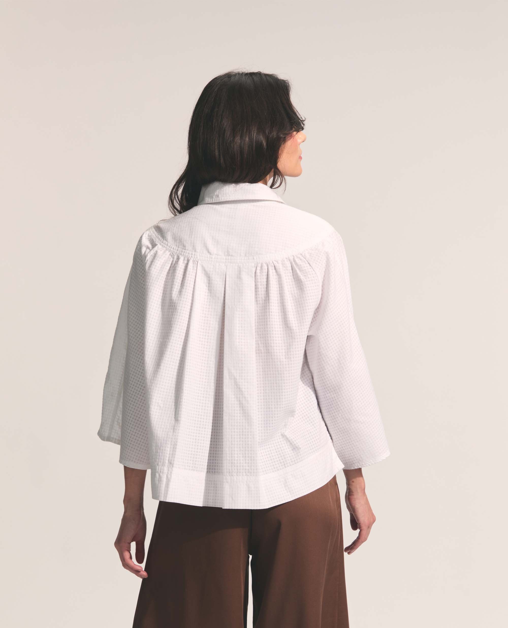 Alva | Three-Quarter Blouse | White Check